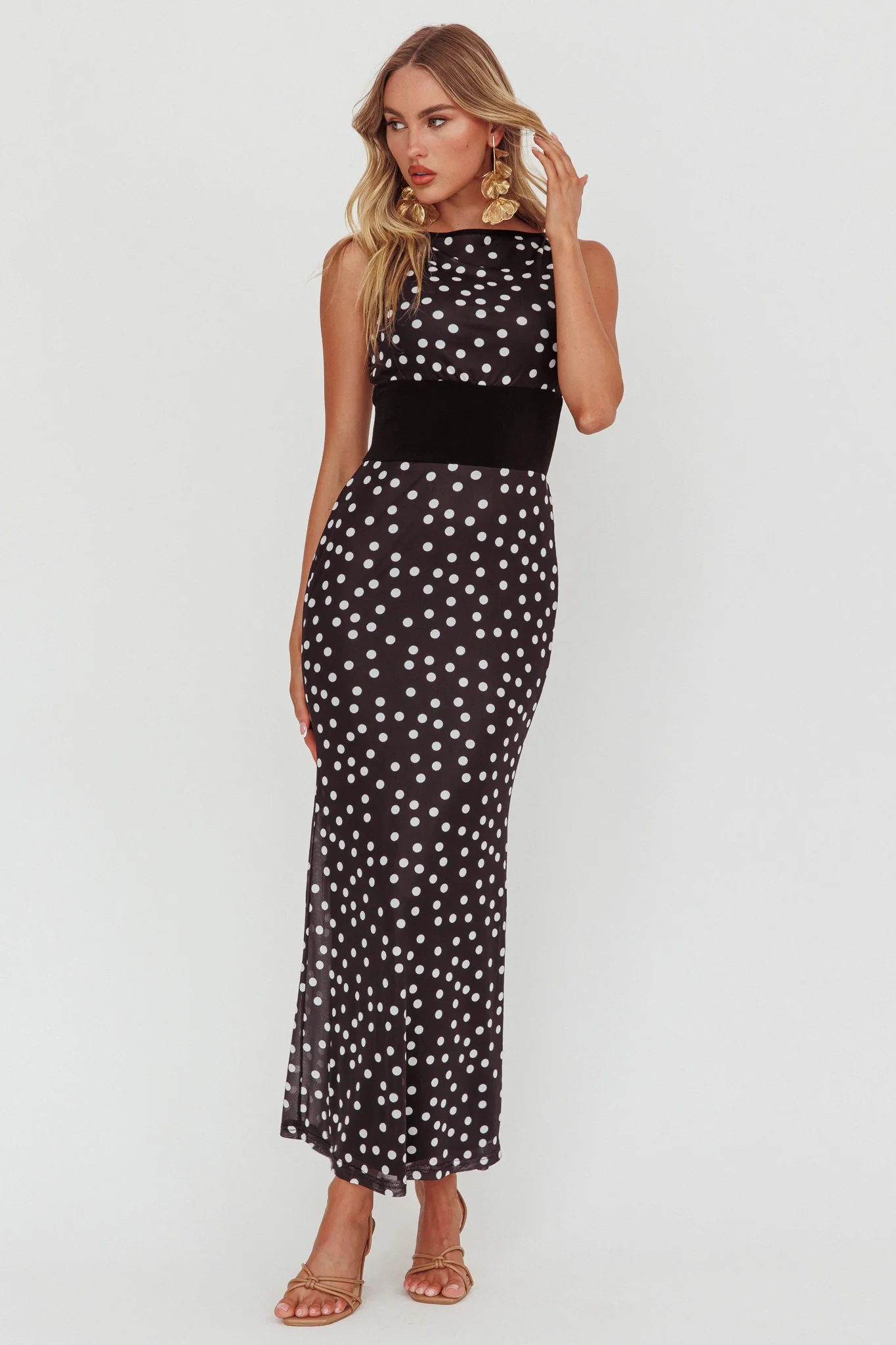 Elza Scoop Back Maxi Dress Spot Black - Sonourner