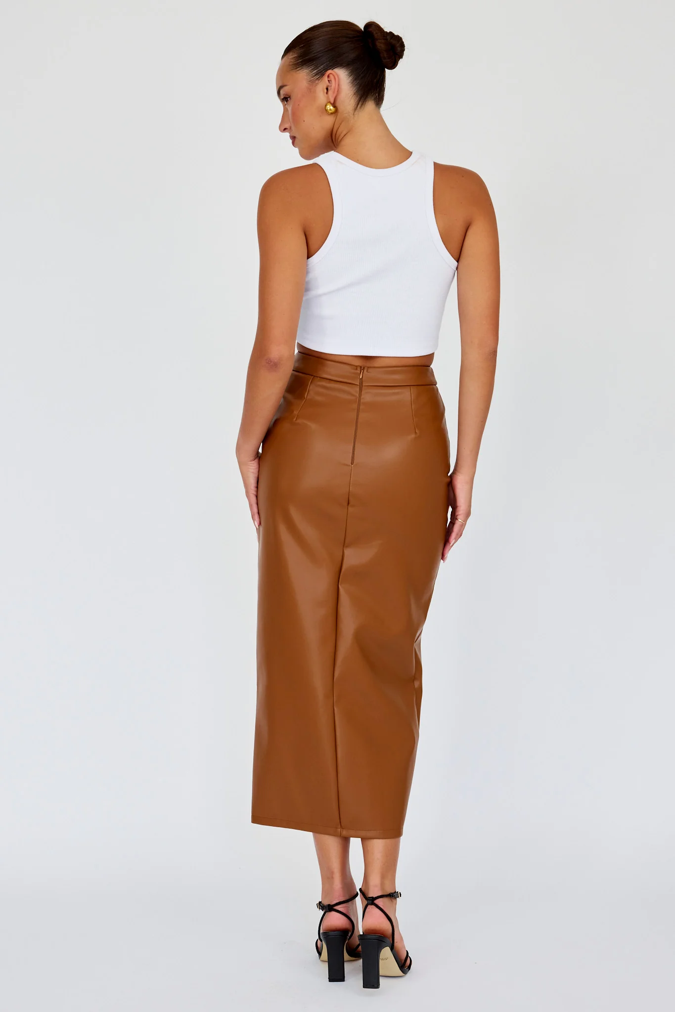 Kane Faux Leather Midi Skirt Brown - Sonourner