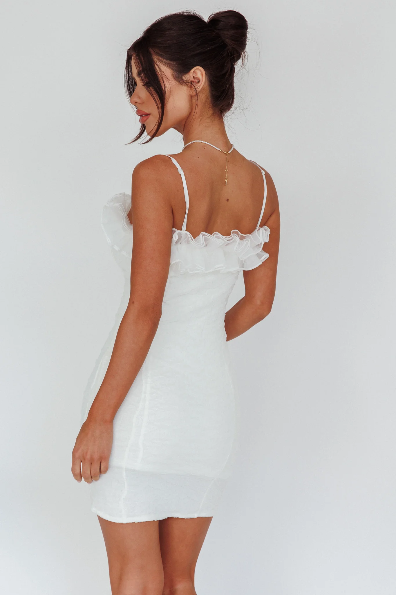 For The Frills Tulle Neckline Mini Dress Off White - Sonourner