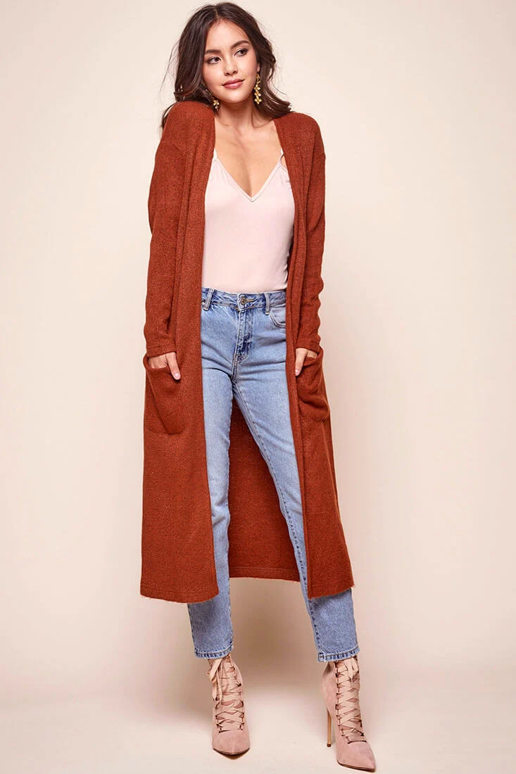 Brookhaven Cafe Long Sleeved Cardigan Rust - Sonourner