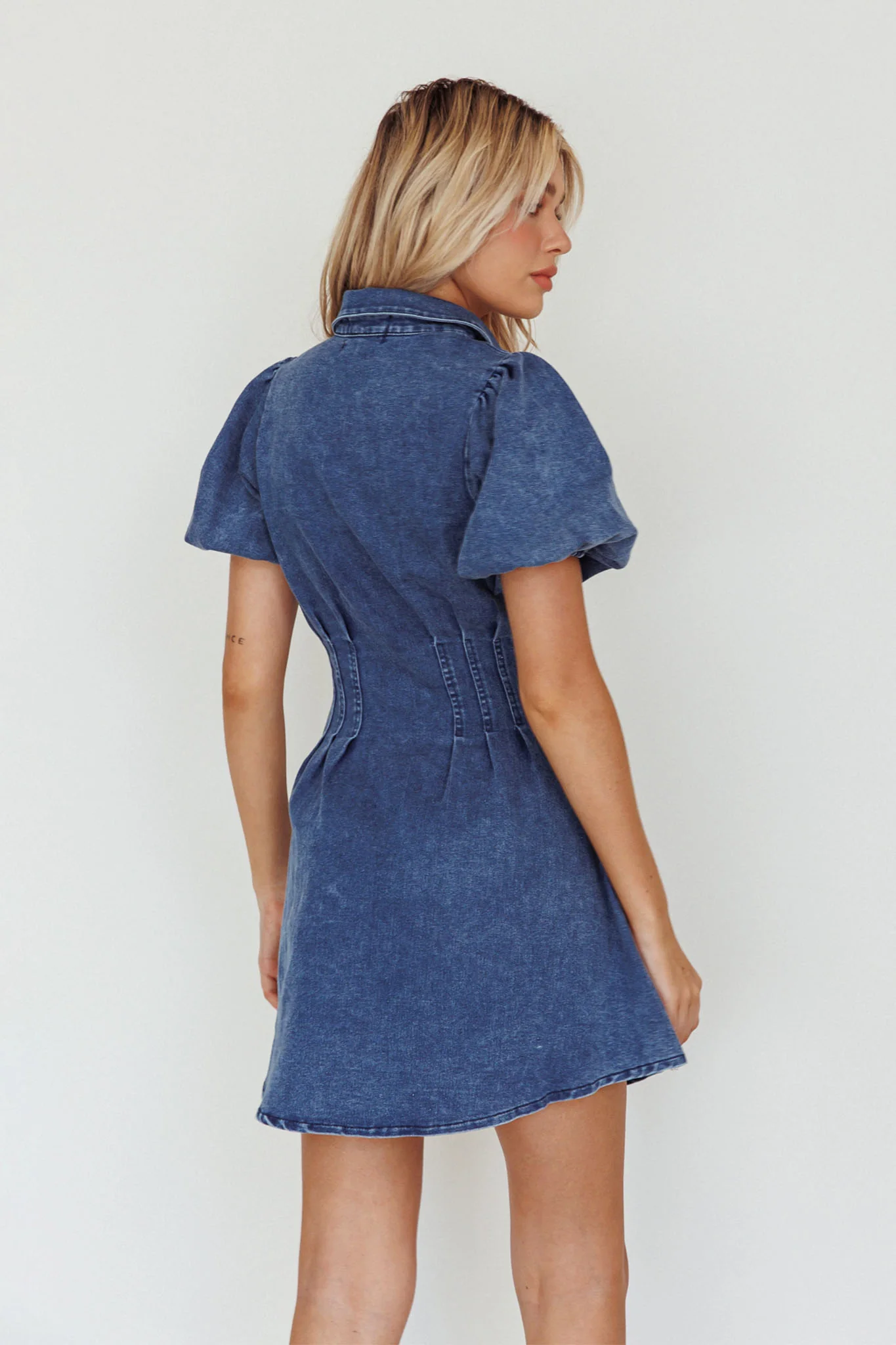 Zurich Pleated Waist Shirt Dress Dark Blue - Sonourner