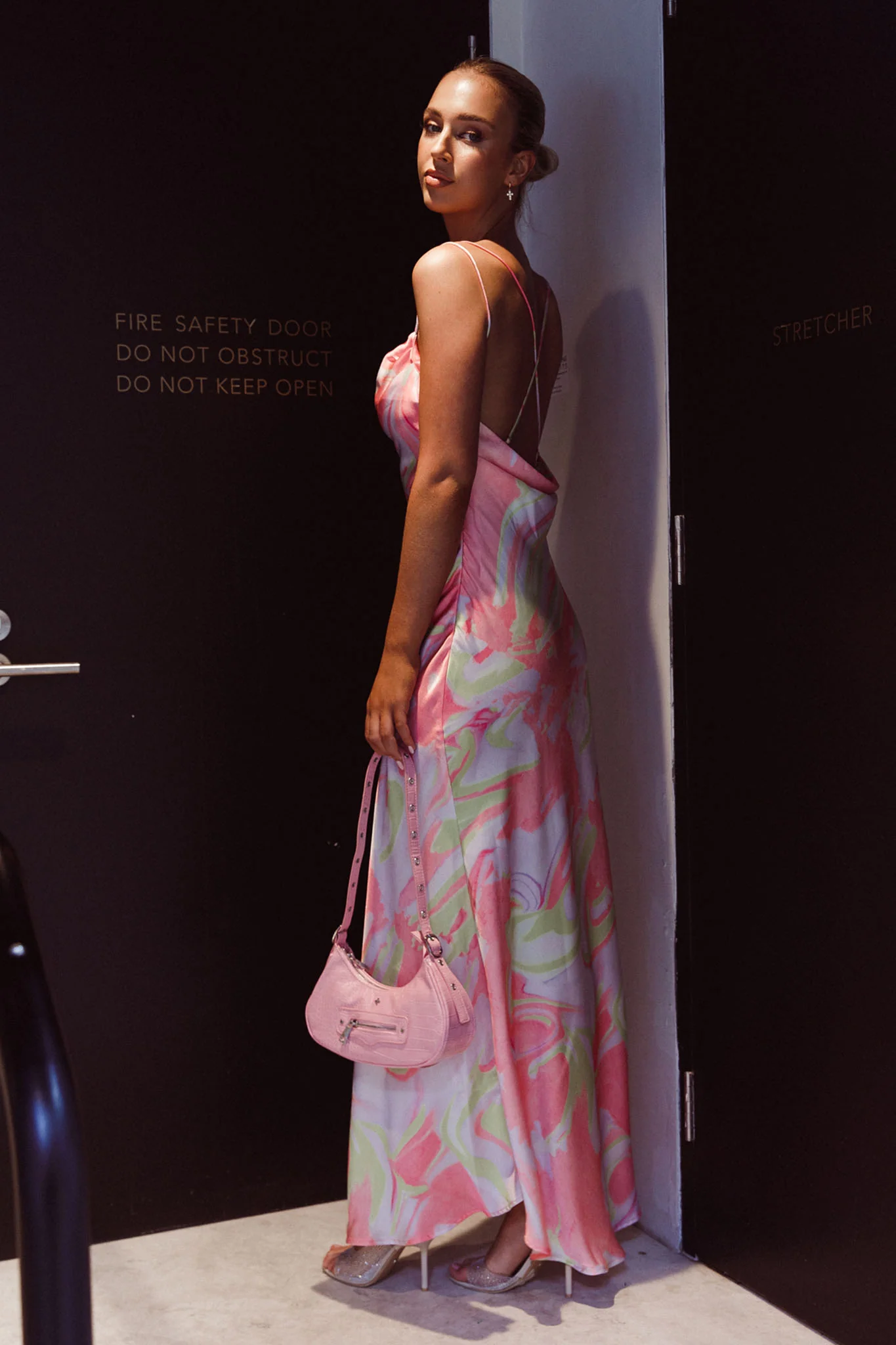 Moment With You Ruched Bust Midi Dress Swirl Pink/Lemon - Sonourner