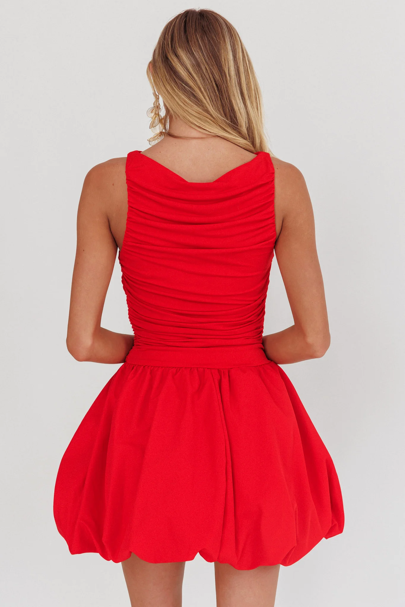 Dalayla Sleeveless Balloon Skirt Mini Dress Red - Sonourner