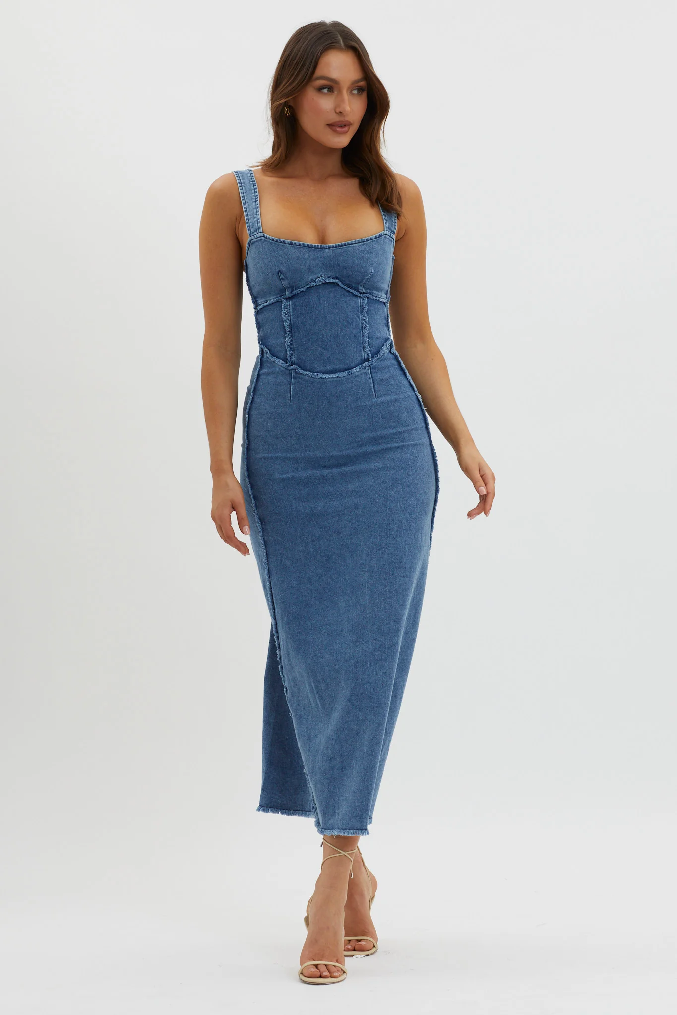 Shenae Raw Edge Bodycon Dress Denim - Sonourner