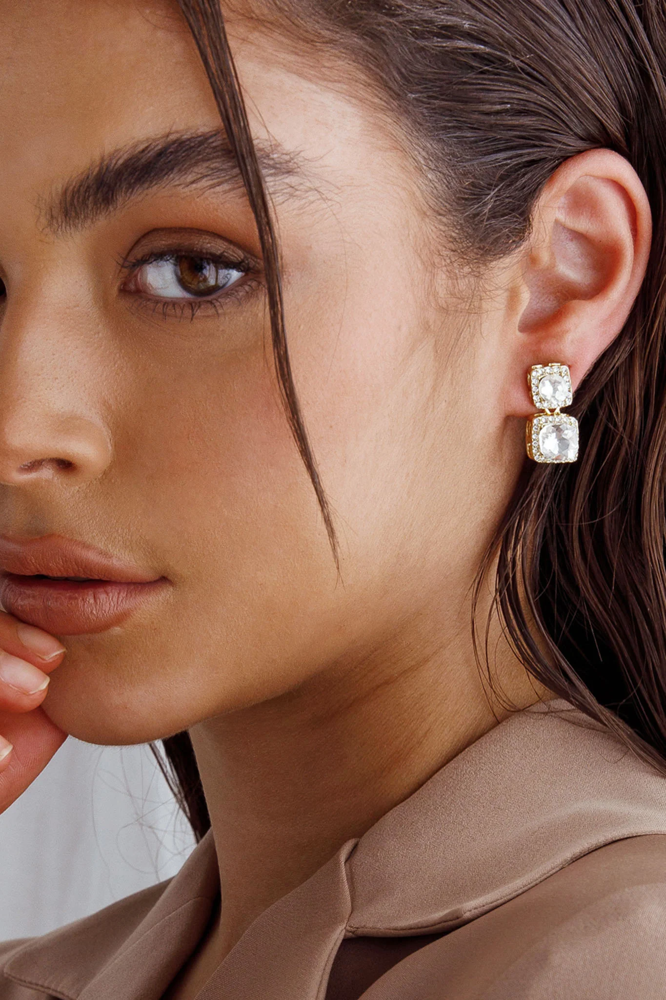 Megan Diamante Square Drop Earrings Gold - Sonourner