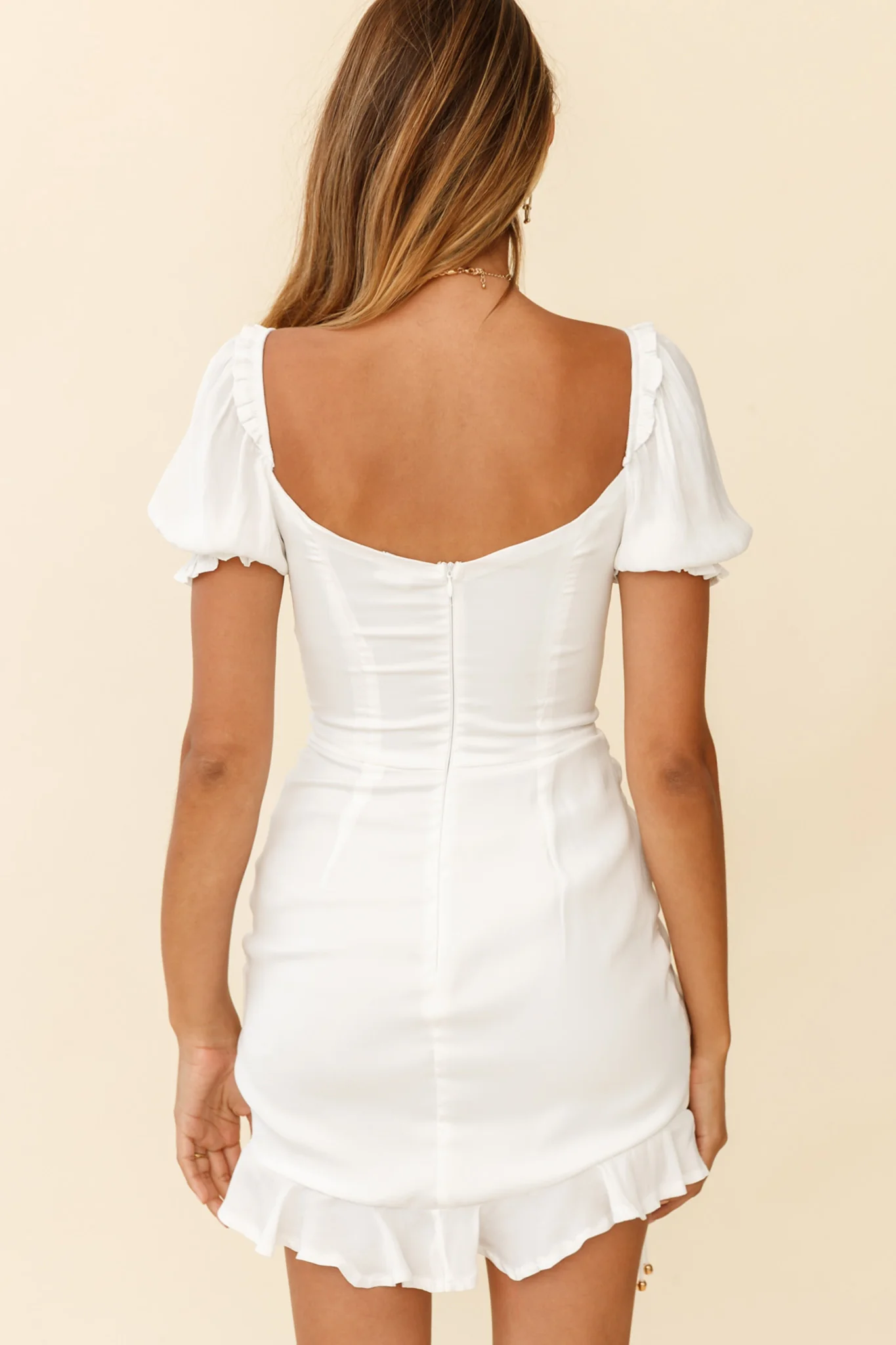 La Quinta Lace-Up Bust Drawstring Detail Dress White - Sonourner