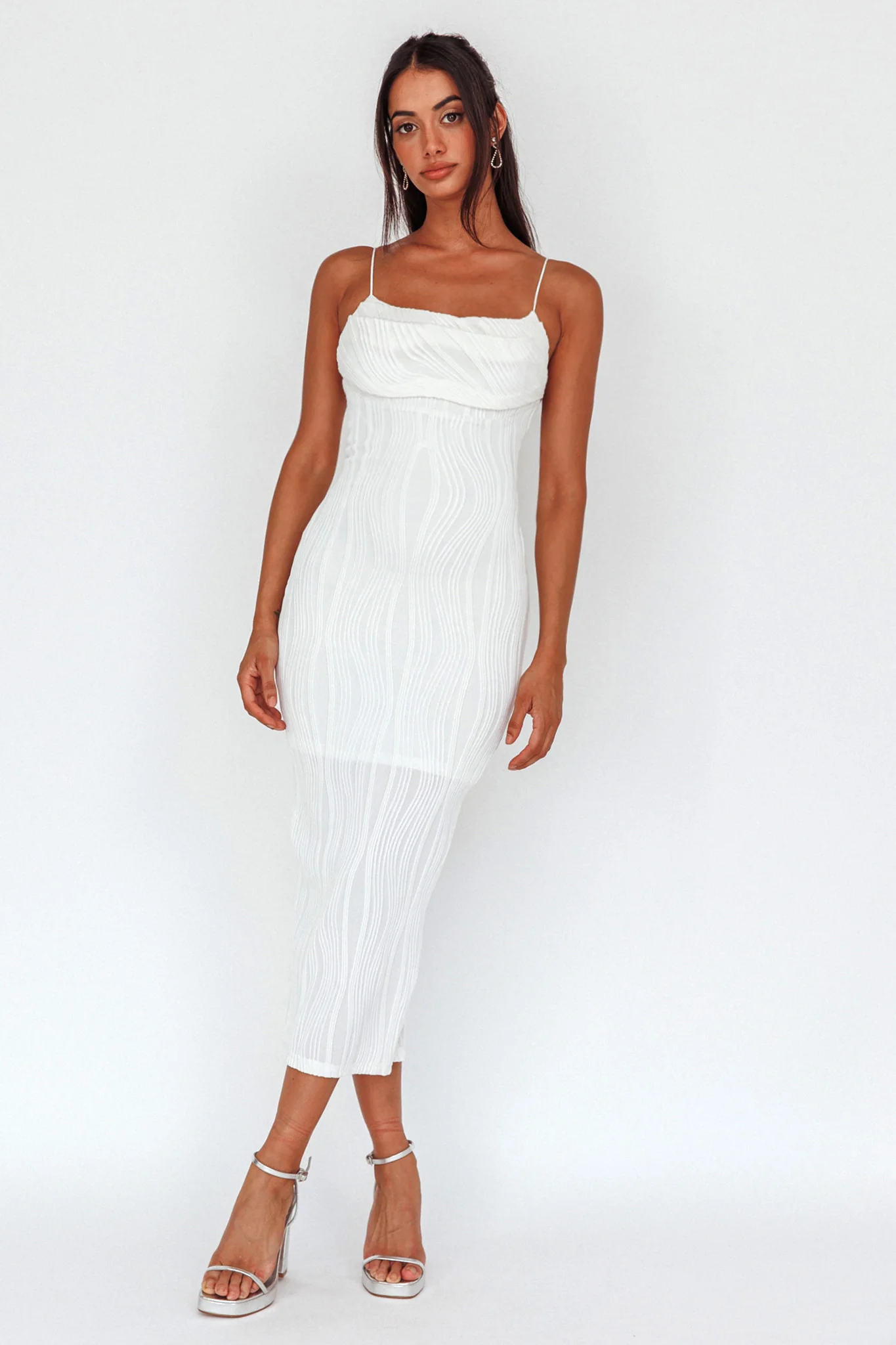 Well Versed Pleated Bust Textured Maxi Dress Off White - Sonourner