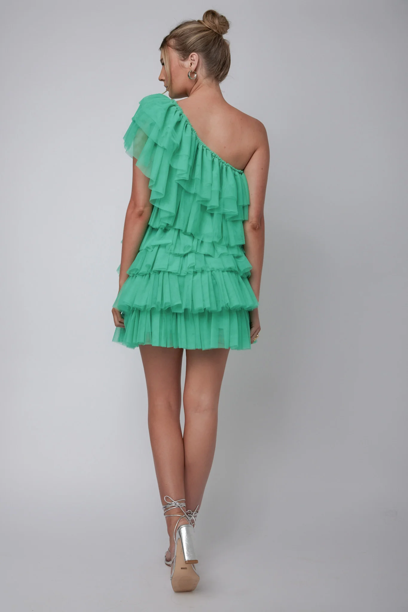Tomi Layered Frill One-Shoulder Mini Dress Spearmint - Sonourner