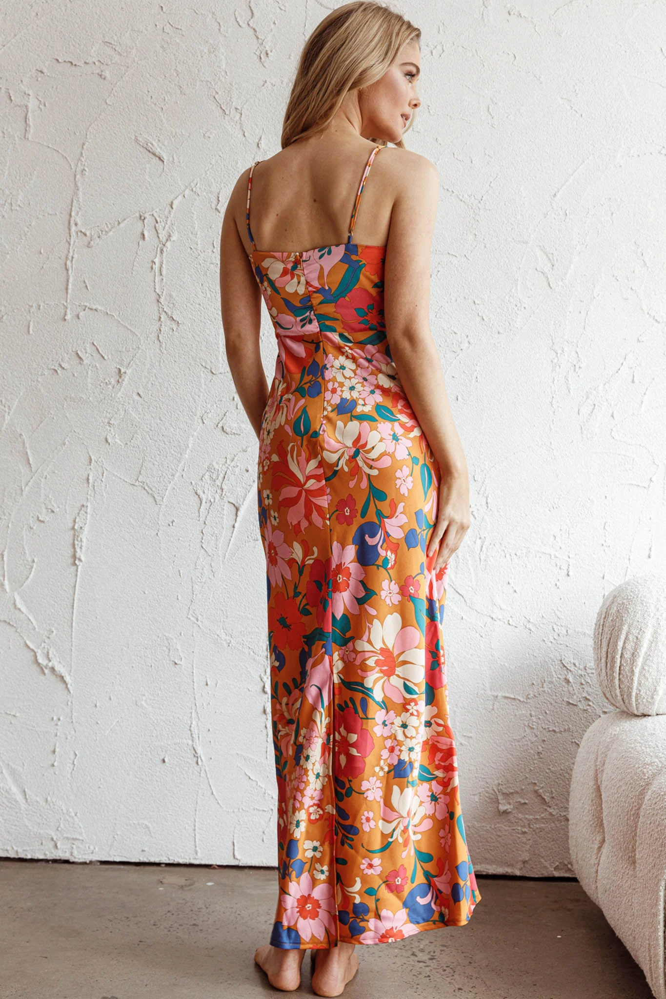 Sea Change Twist Bust Midi Dress Floral Orange - Sonourner