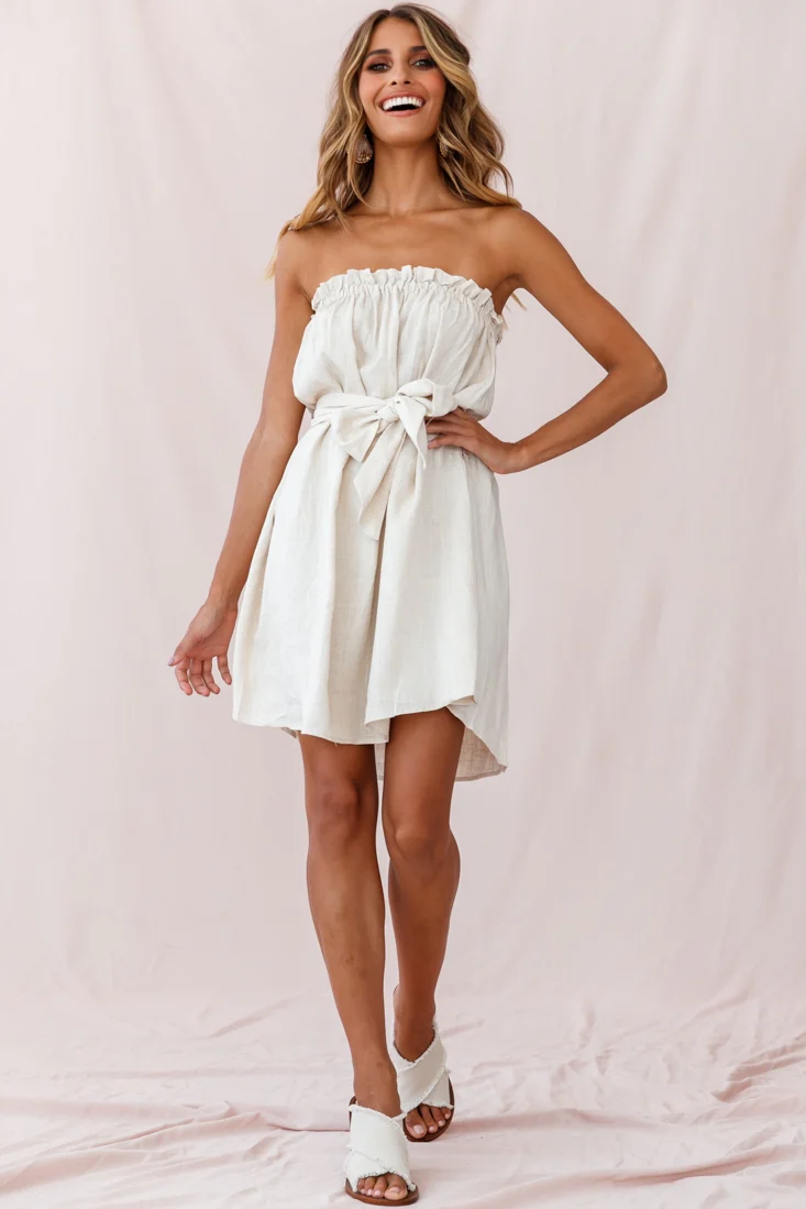 Zuma Strapless Waist Tie Dress Natural - Sonourner
