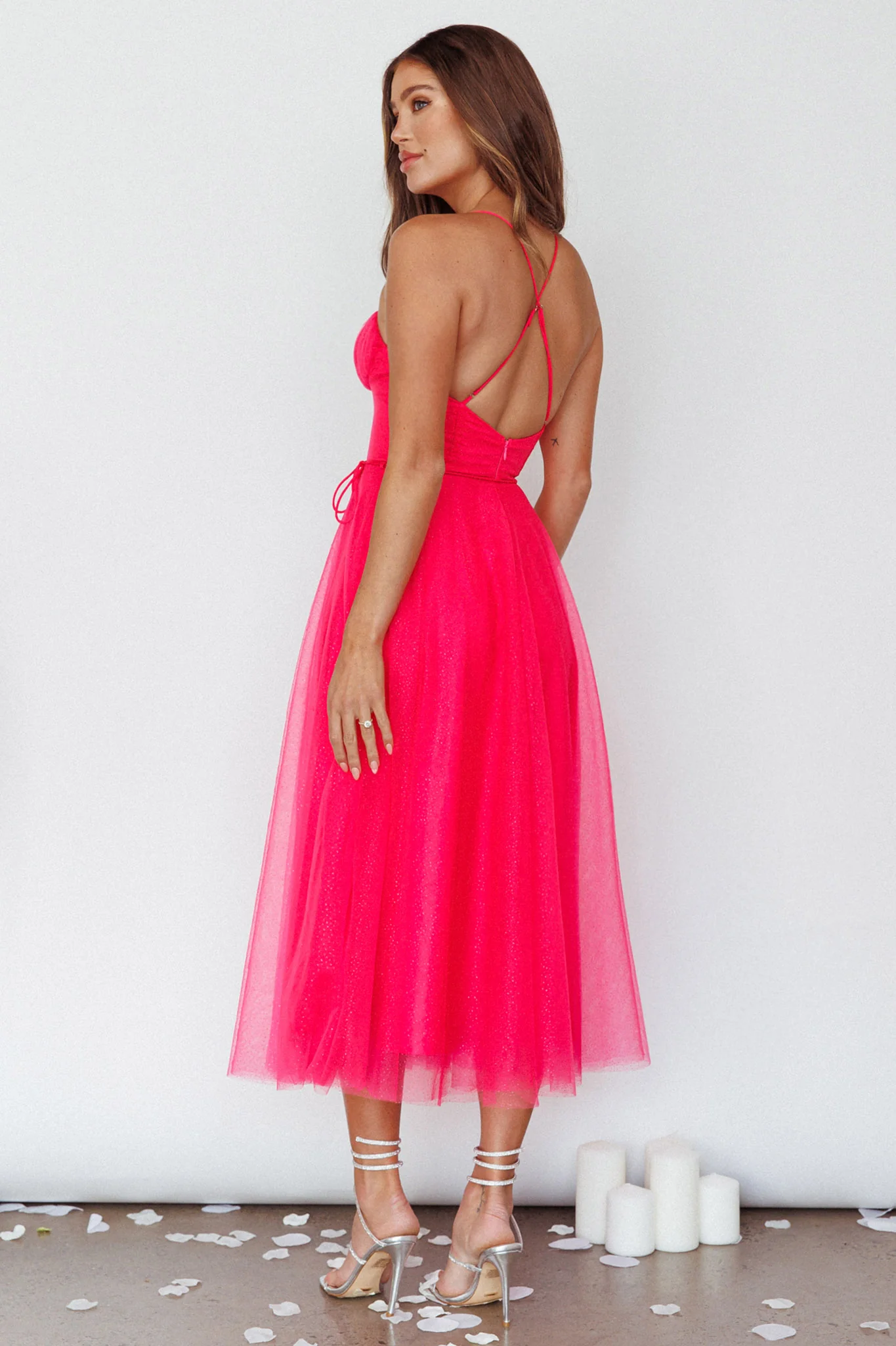 Smitten Sweetheart Neckline Chiffon Midi Dress Fuchsia - Sonourner
