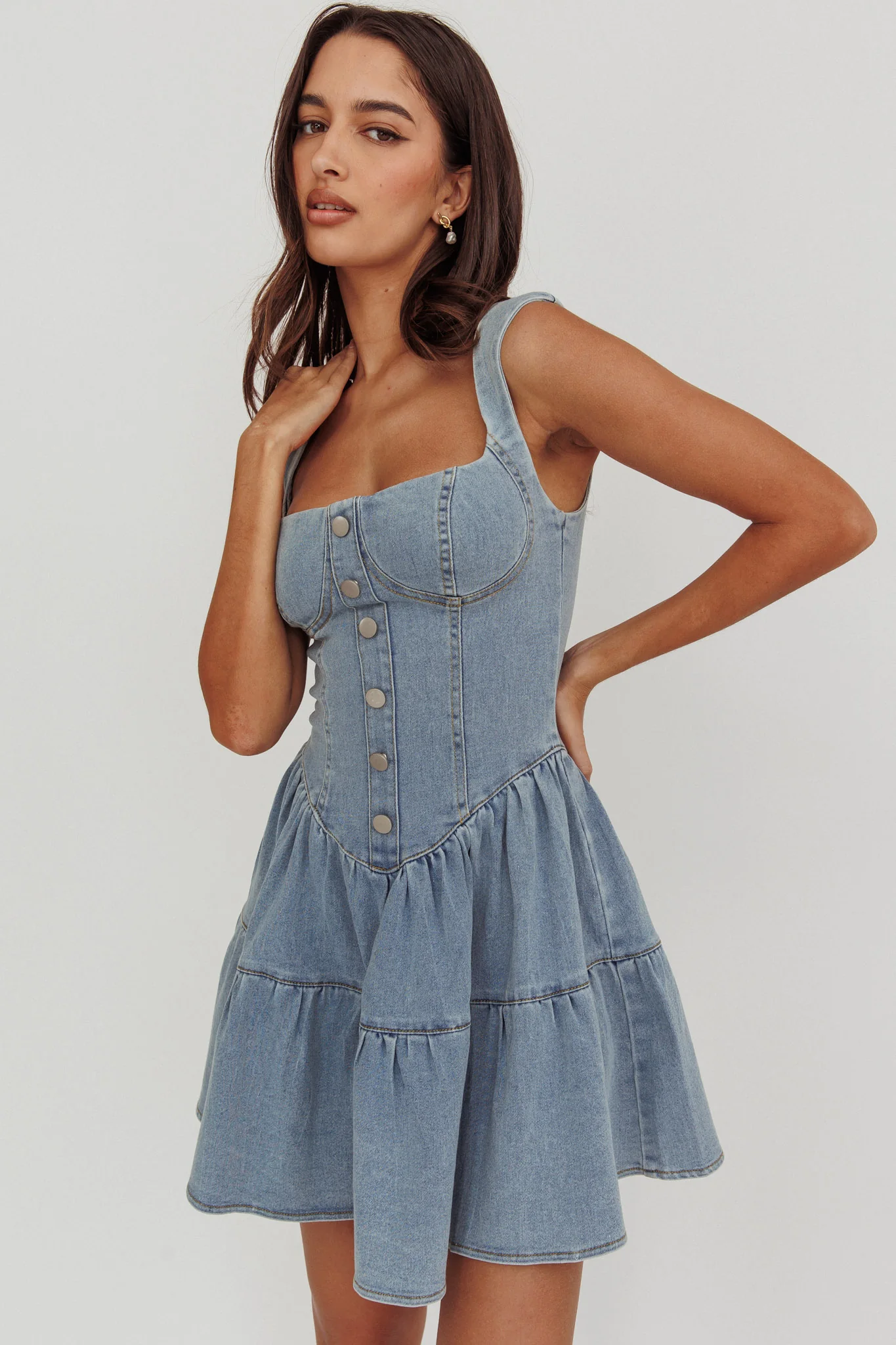 Deep Dive Square Neck Mini Dress Denim - Sonourner