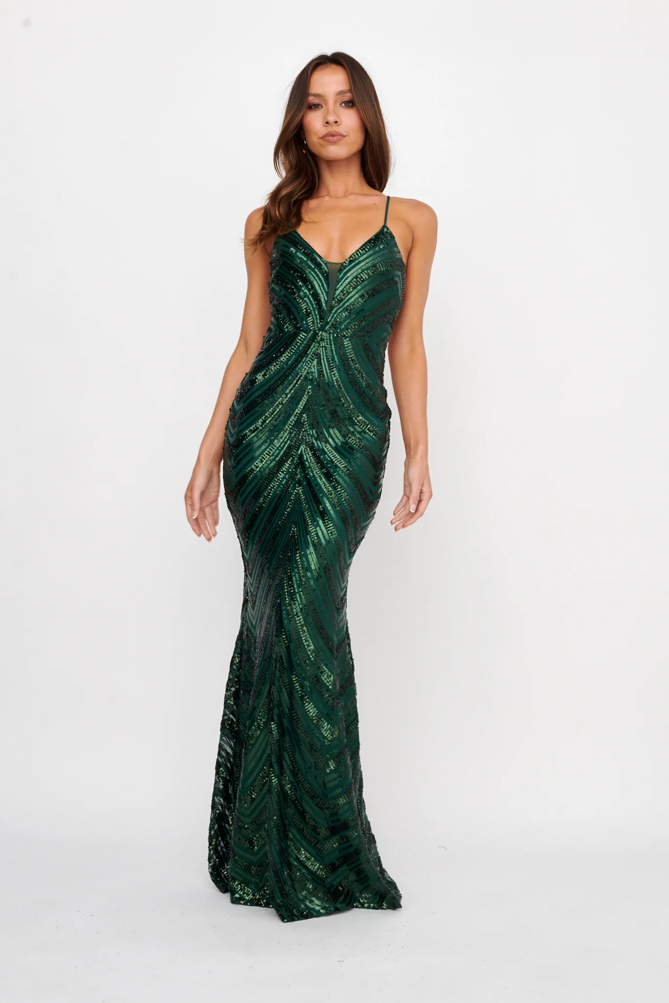 Dalila Open Tied Back Sequin Maxi Dress Hunter - Sonourner