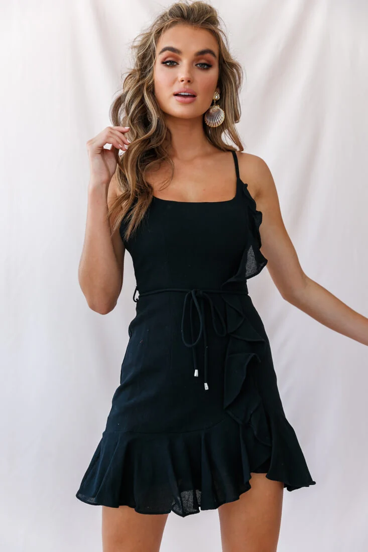 Hart Cami Strap Ruffle Mini Dress Black - Sonourner