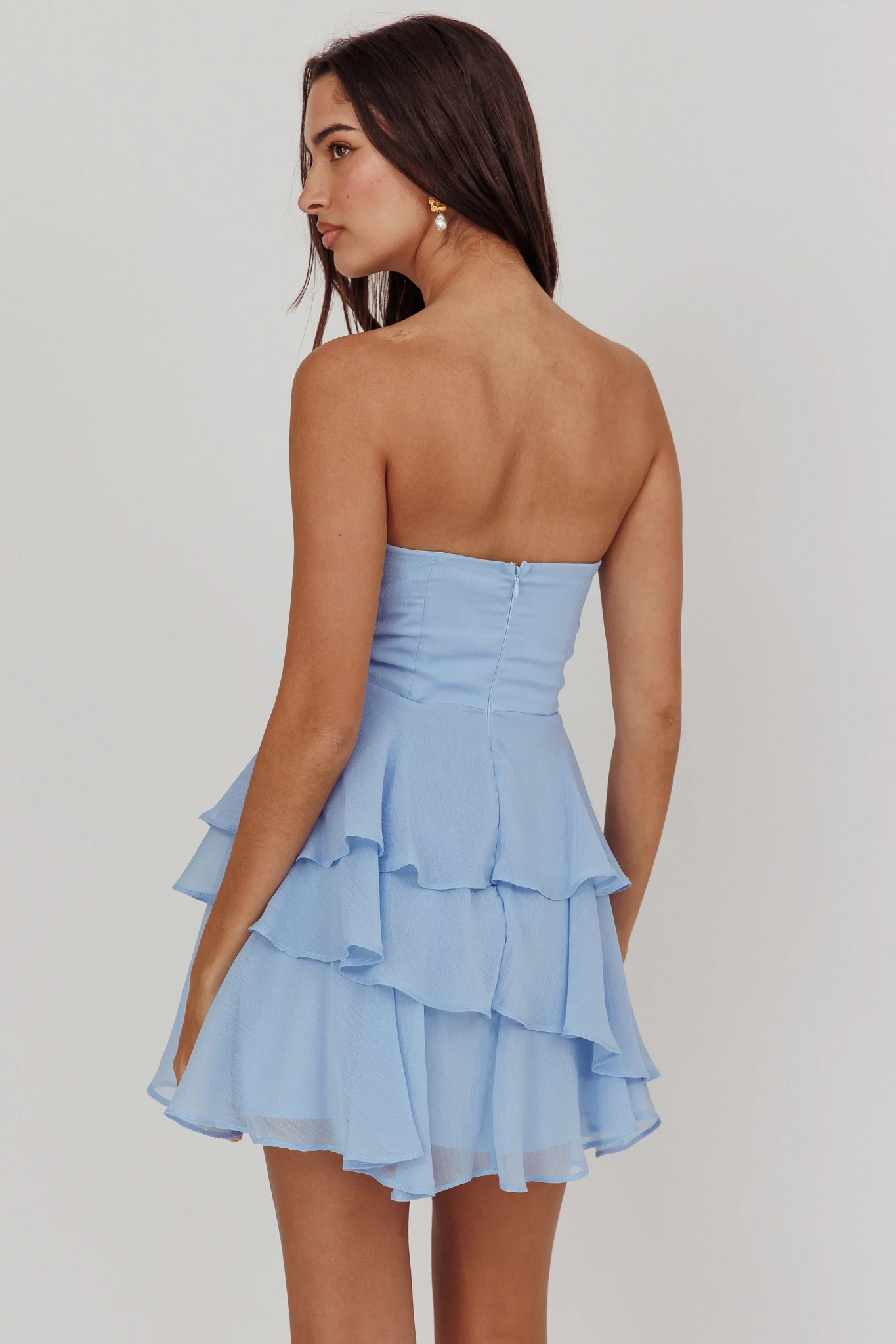 Veda Strapless Ruffle Mini Dress Blue - Sonourner