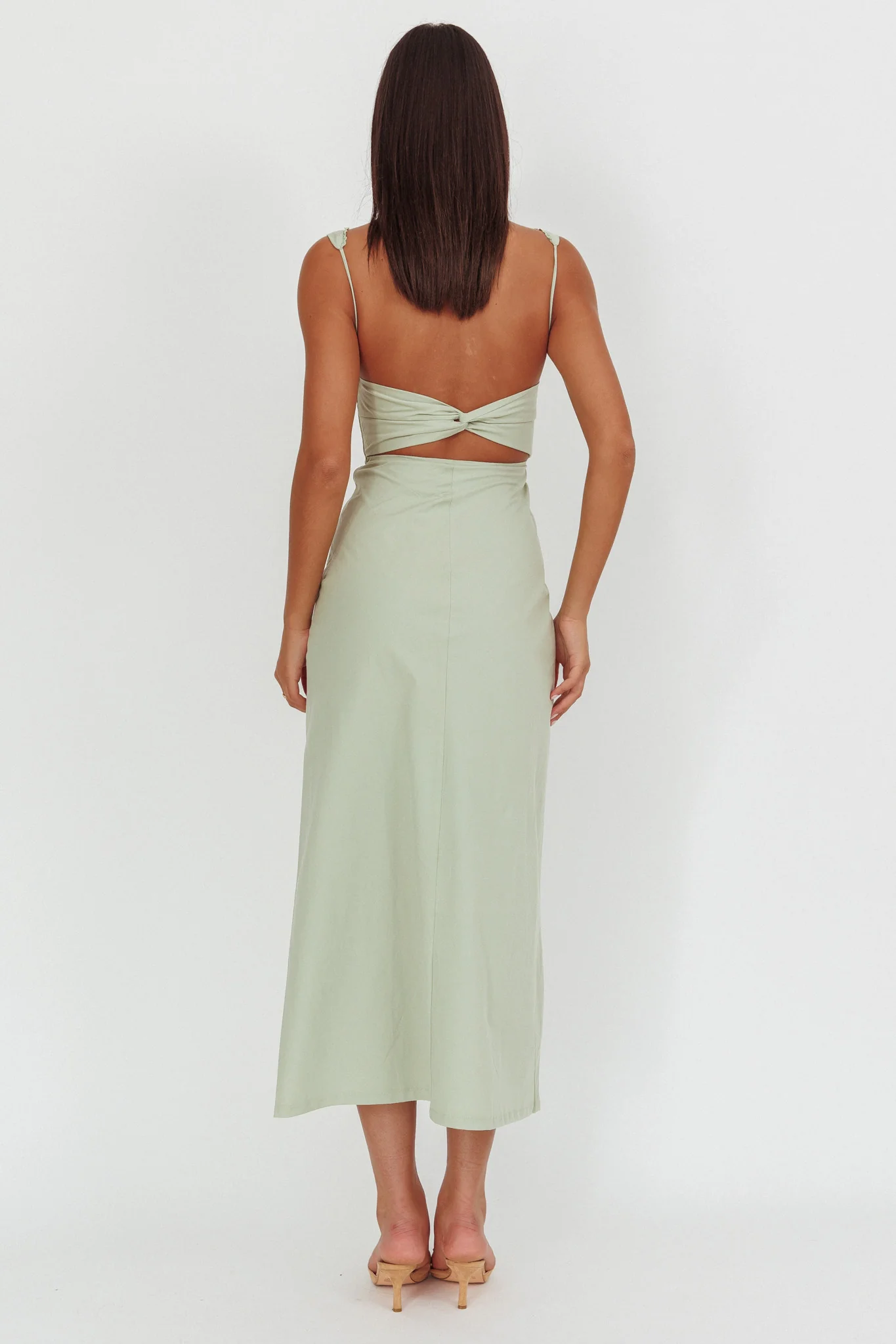 Moonlit Reverie Twist Back Maxi Dress Sage - Sonourner
