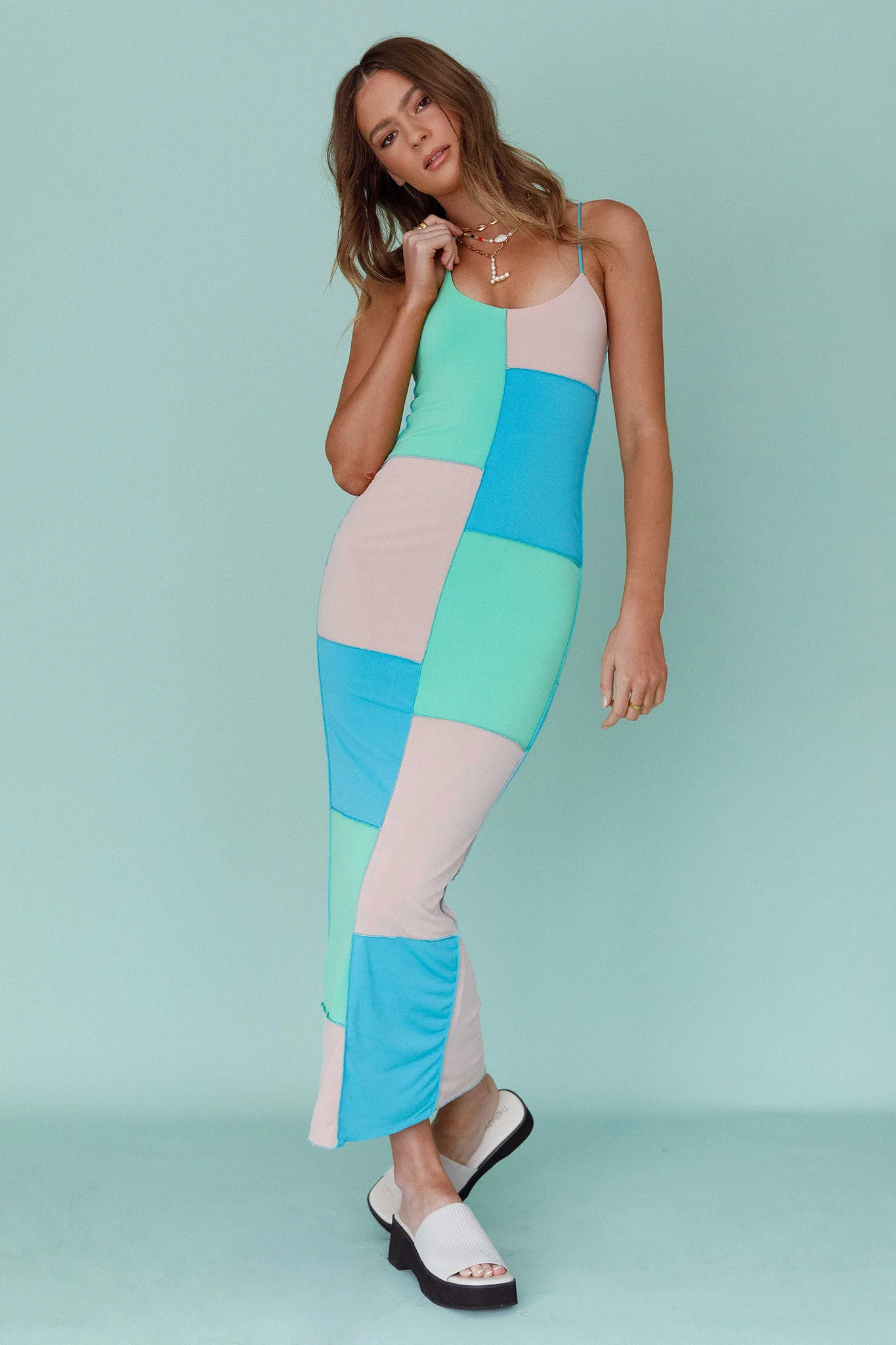 Crossroad Geometric Midi Dress Cerulean - Sonourner