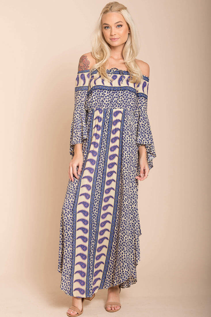 Lilia Tube Maxi Dress Beige Purple - Sonourner