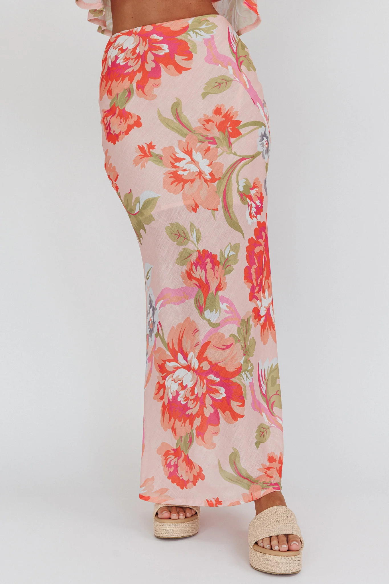 La Vie Floral Maxi Skirt Peach - Sonourner