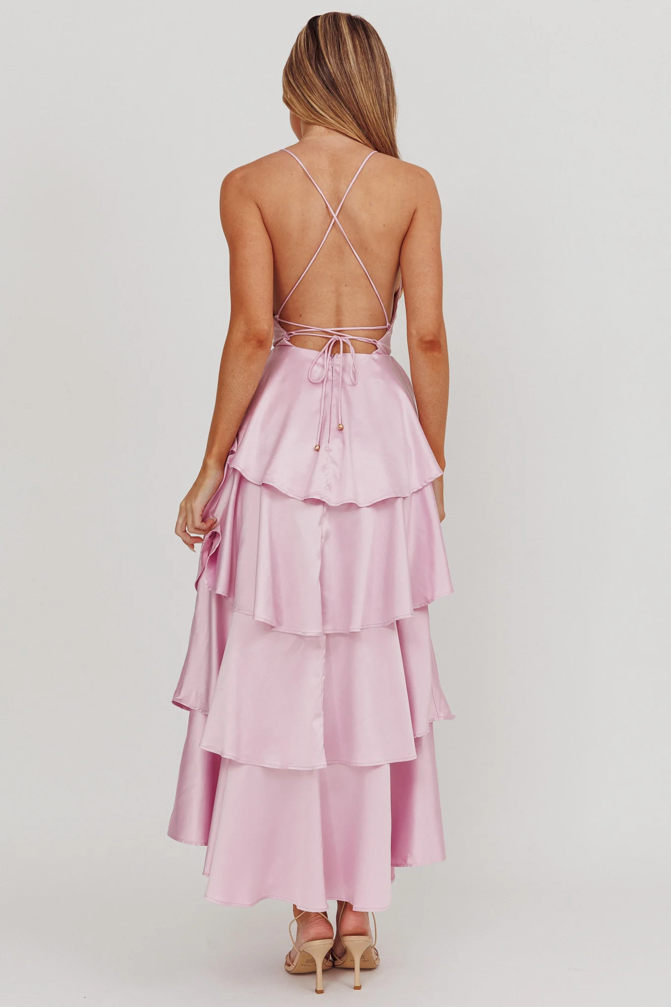 Auguste Tiered Frill Strappy Back Dress Lilac - Sonourner