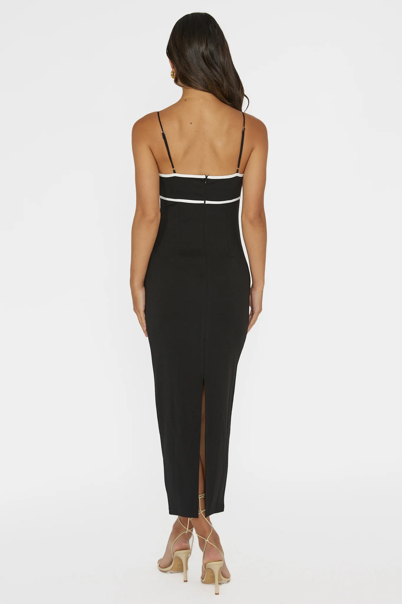 Justyna Contrast Piping Trim Midi Dress Black - Sonourner