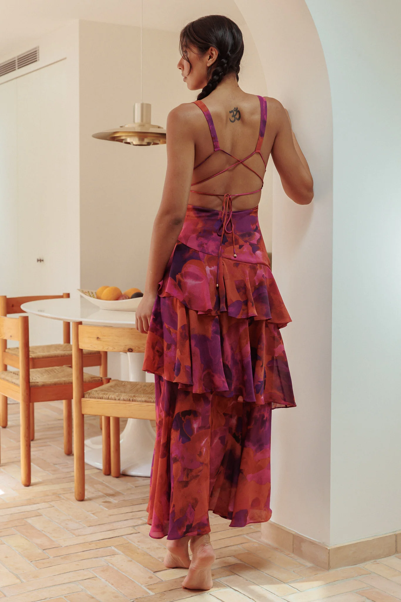 Veda Strappy Back Ruffle Midi Dress Dark Rose - Sonourner