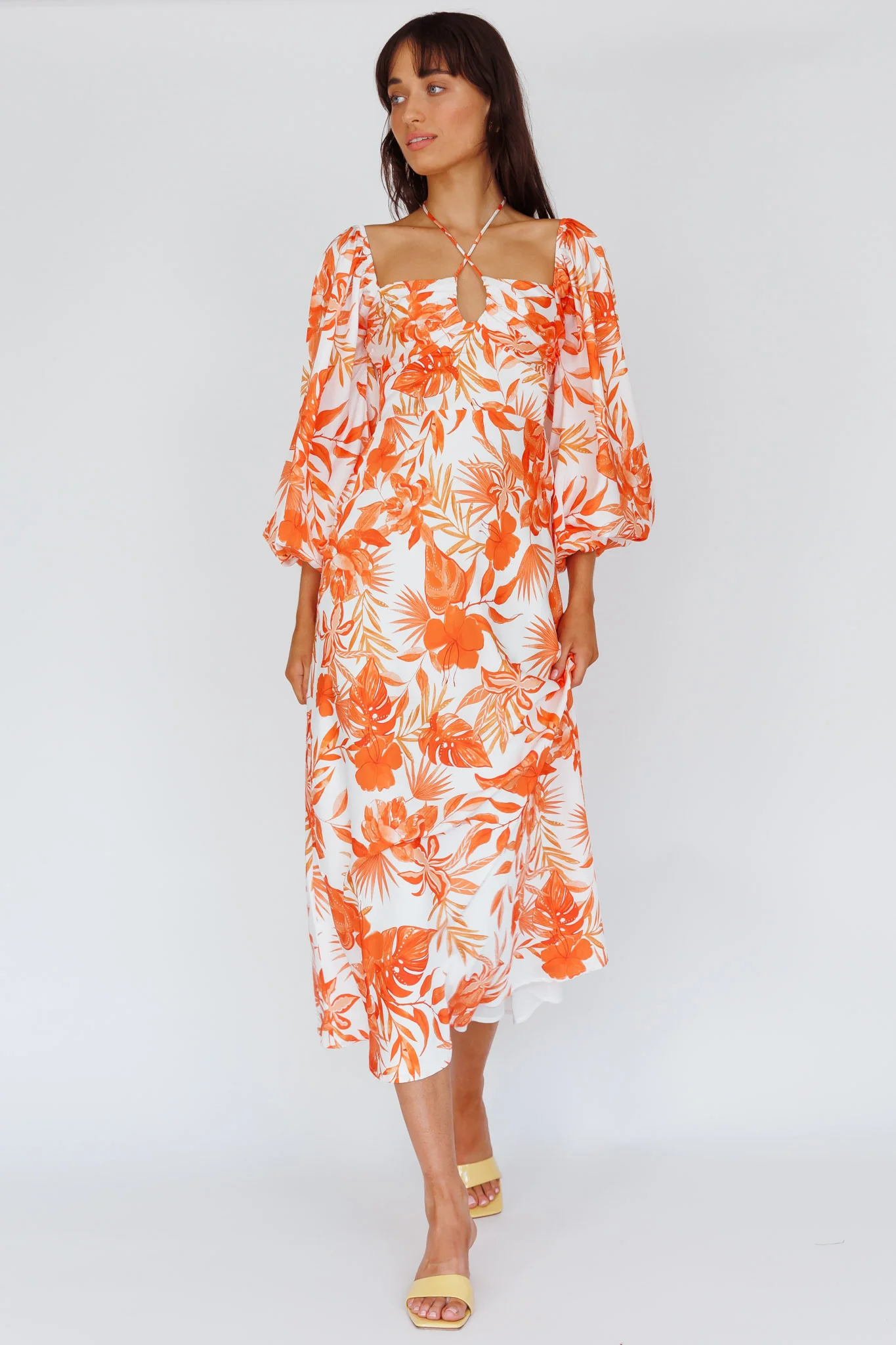 Nyree Long Sleeve Maxi Dress Tropical Orange - Sonourner