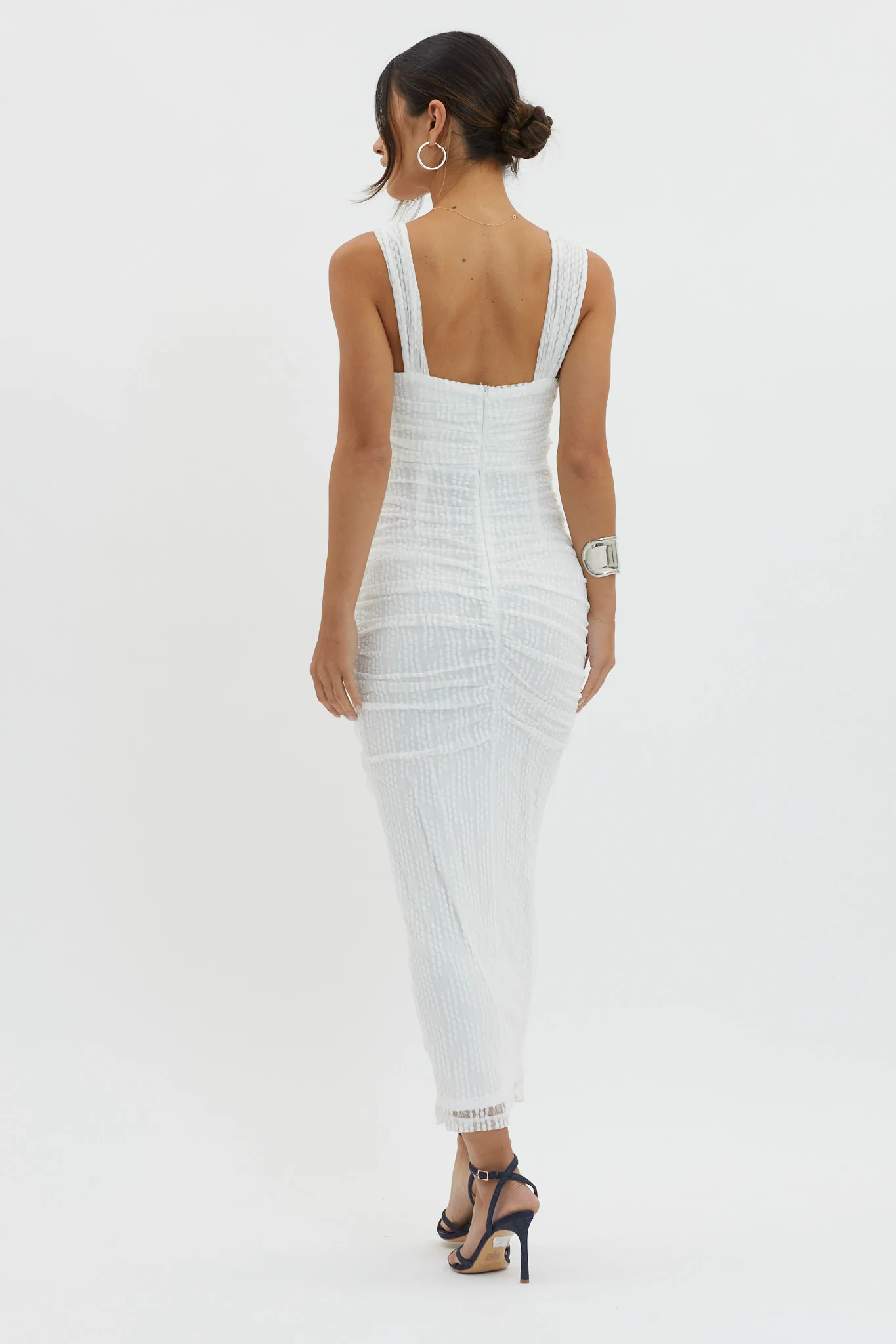 Oliana Embroidered Mesh Midi Dress White - Sonourner