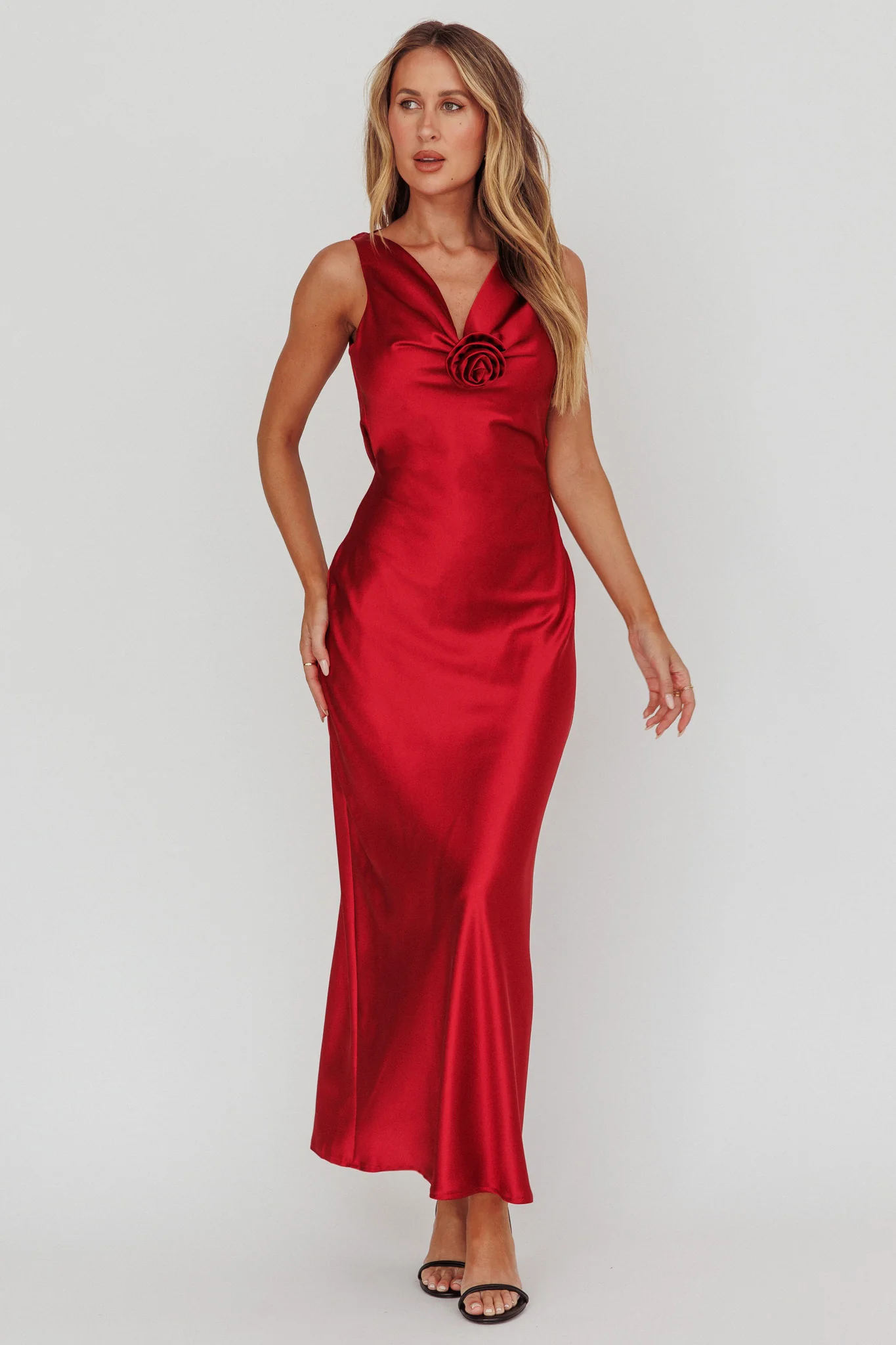 Isabella Satin Backless Maxi Dress Wine - Sonourner