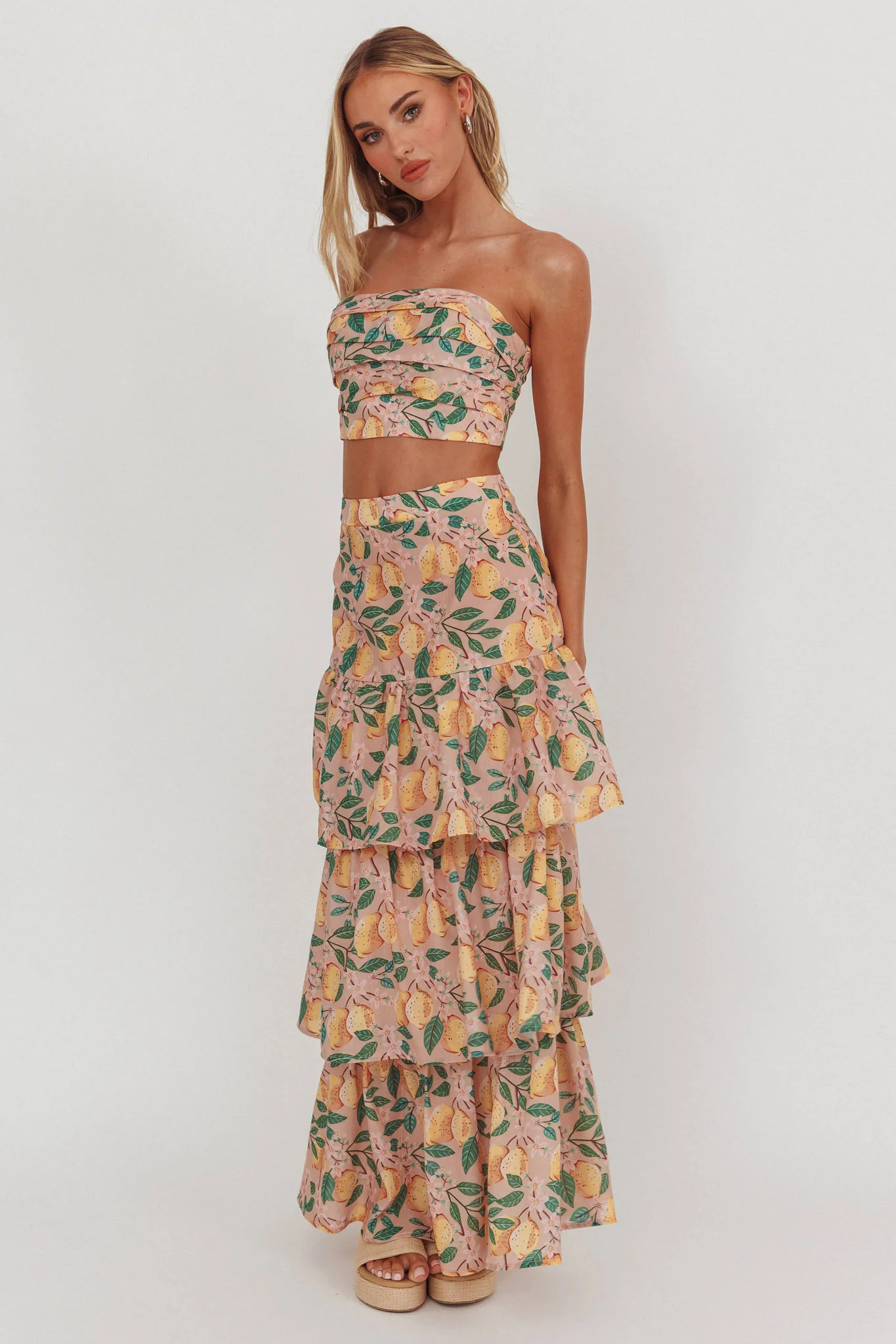 Ezmeralda Tiered Ruffle Maxi Skirt Lemon - Sonourner