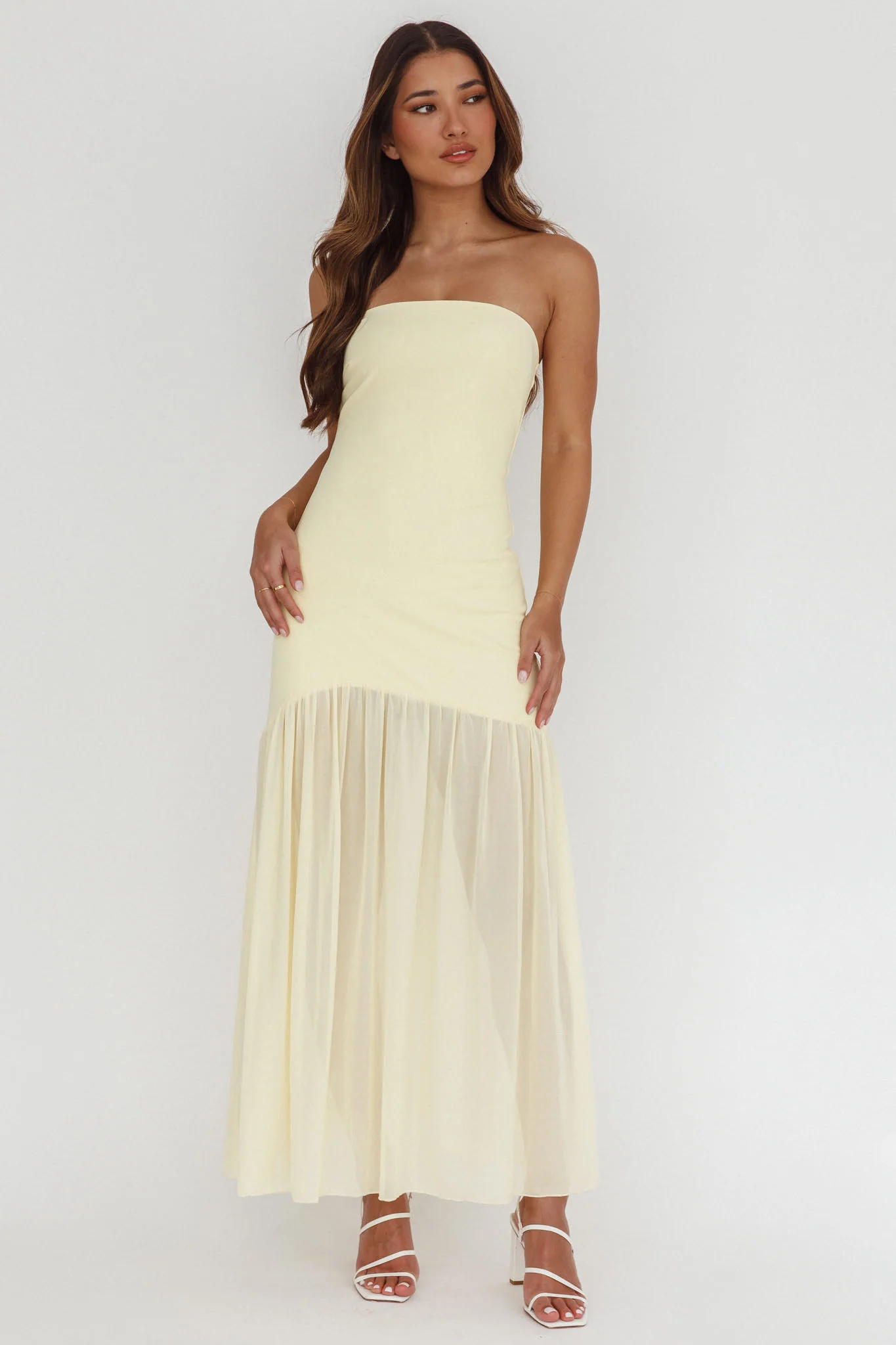 Wilma Sheer Hem Strapless Midi Dress Butter - Sonourner