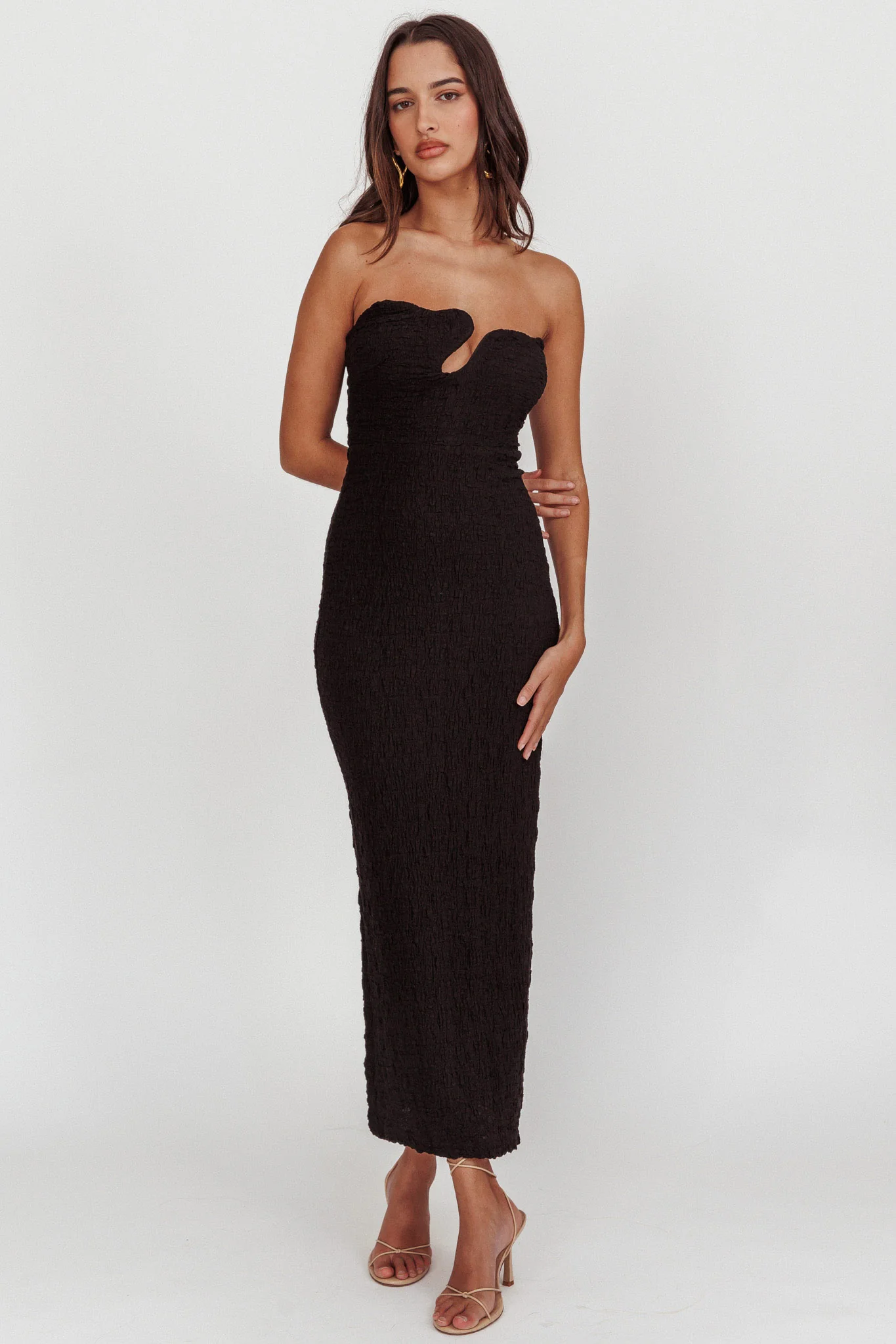 Horizon Strapless Textured Midi Dress Black - Sonourner