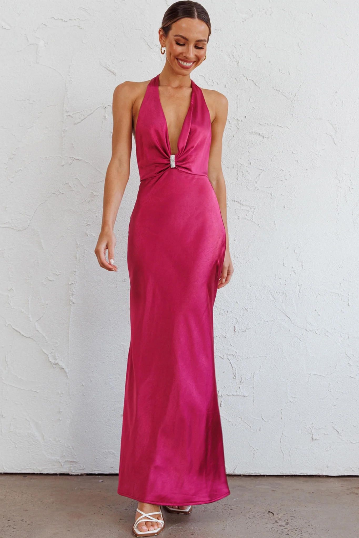 Oasis Diamante Halterneck Maxi Dress Fuchsia - Sonourner