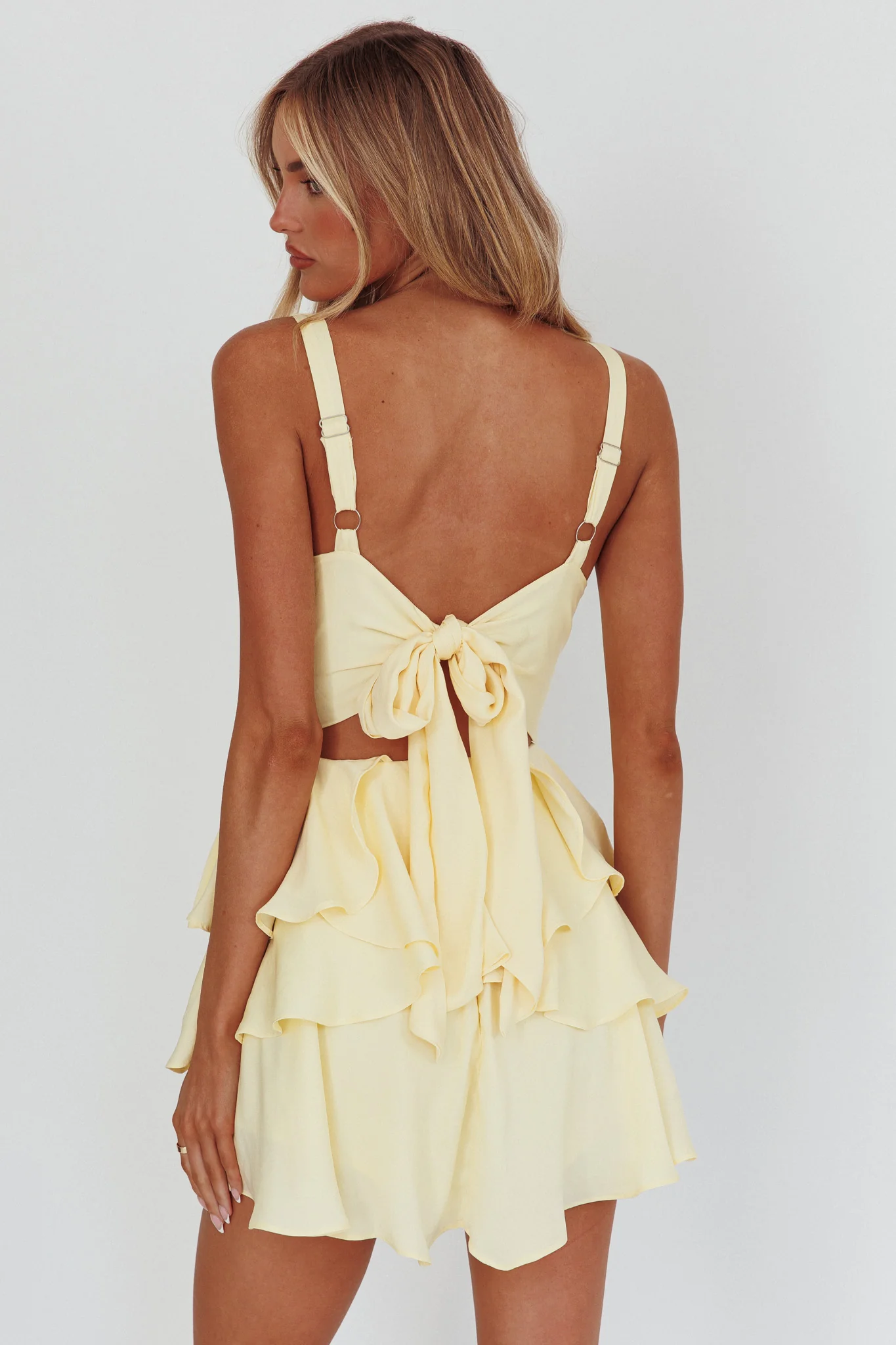 Like Me Tied Back Layered Mini Dress Yellow - Sonourner