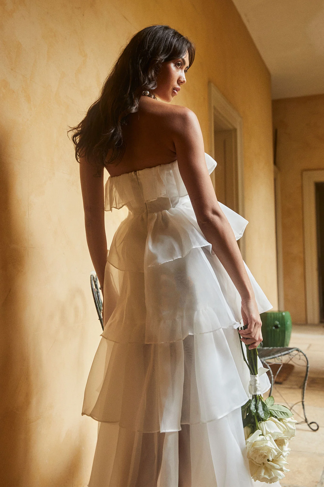 Oceana Layered Ruffle Maxi Dress White - Sonourner