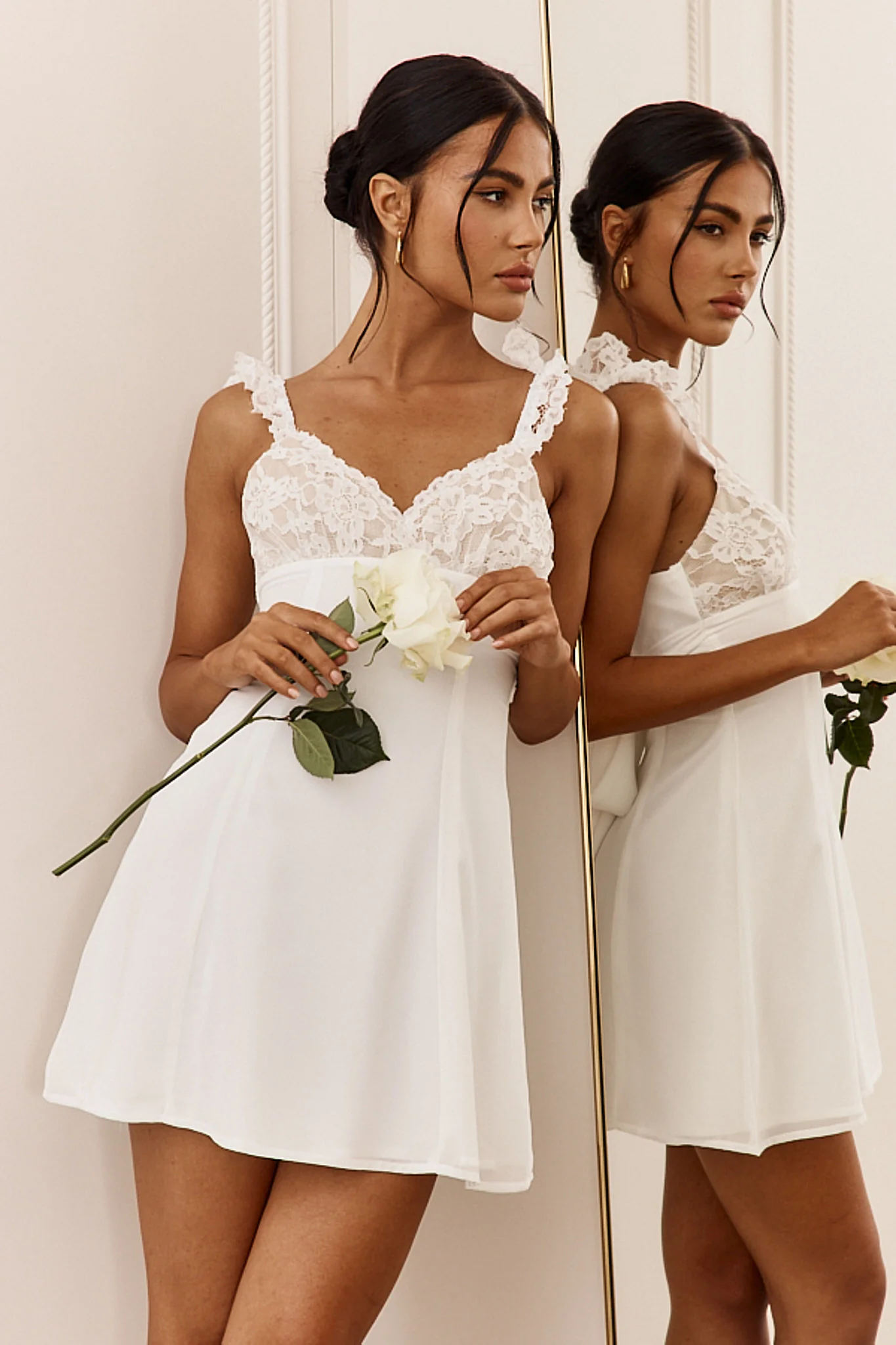 Lakyn Lace Bust Tied Back Mini Dress Ivory - Sonourner