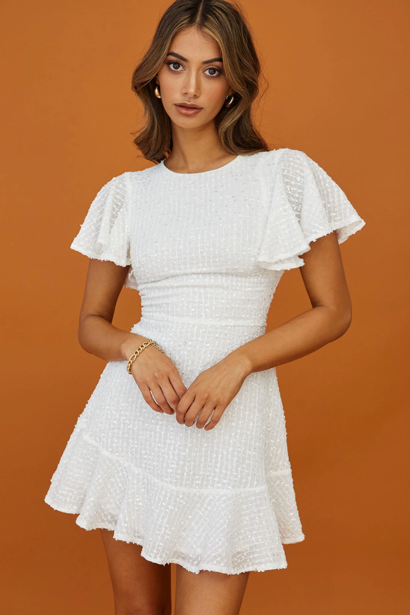 Isabelle Angel Sleeve Empire Dress White - Sonourner