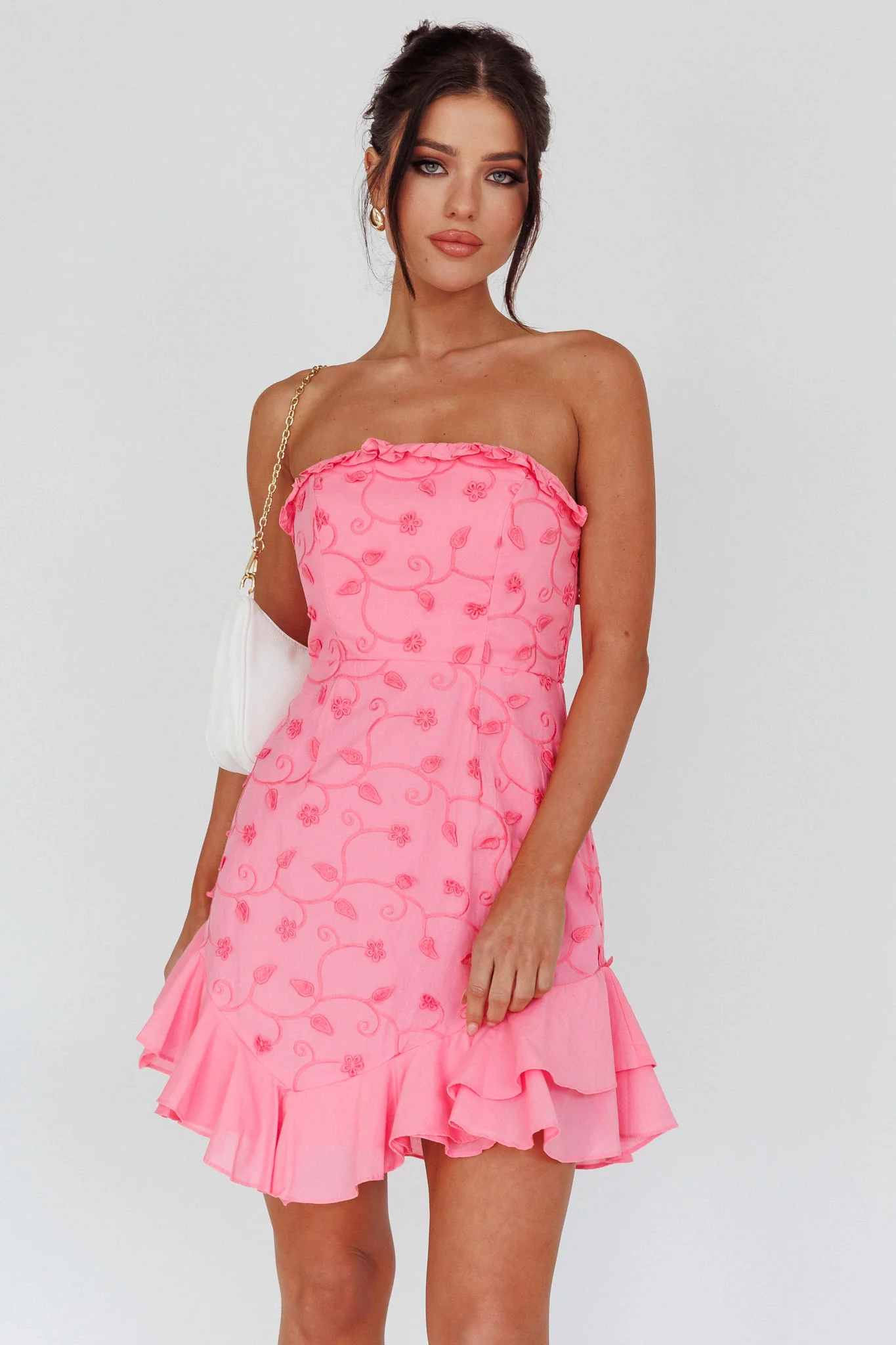 Cece Embroidered Bandeau Dress Hot Pink - Sonourner