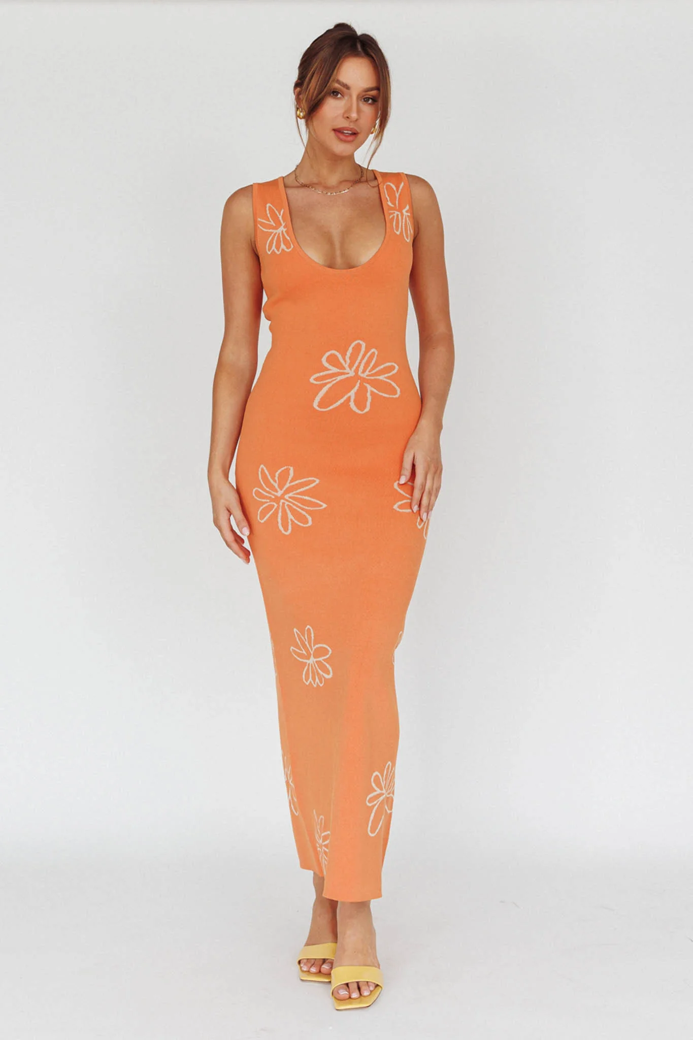 Sunland Knit Maxi Dress Flower Tangerine - Sonourner