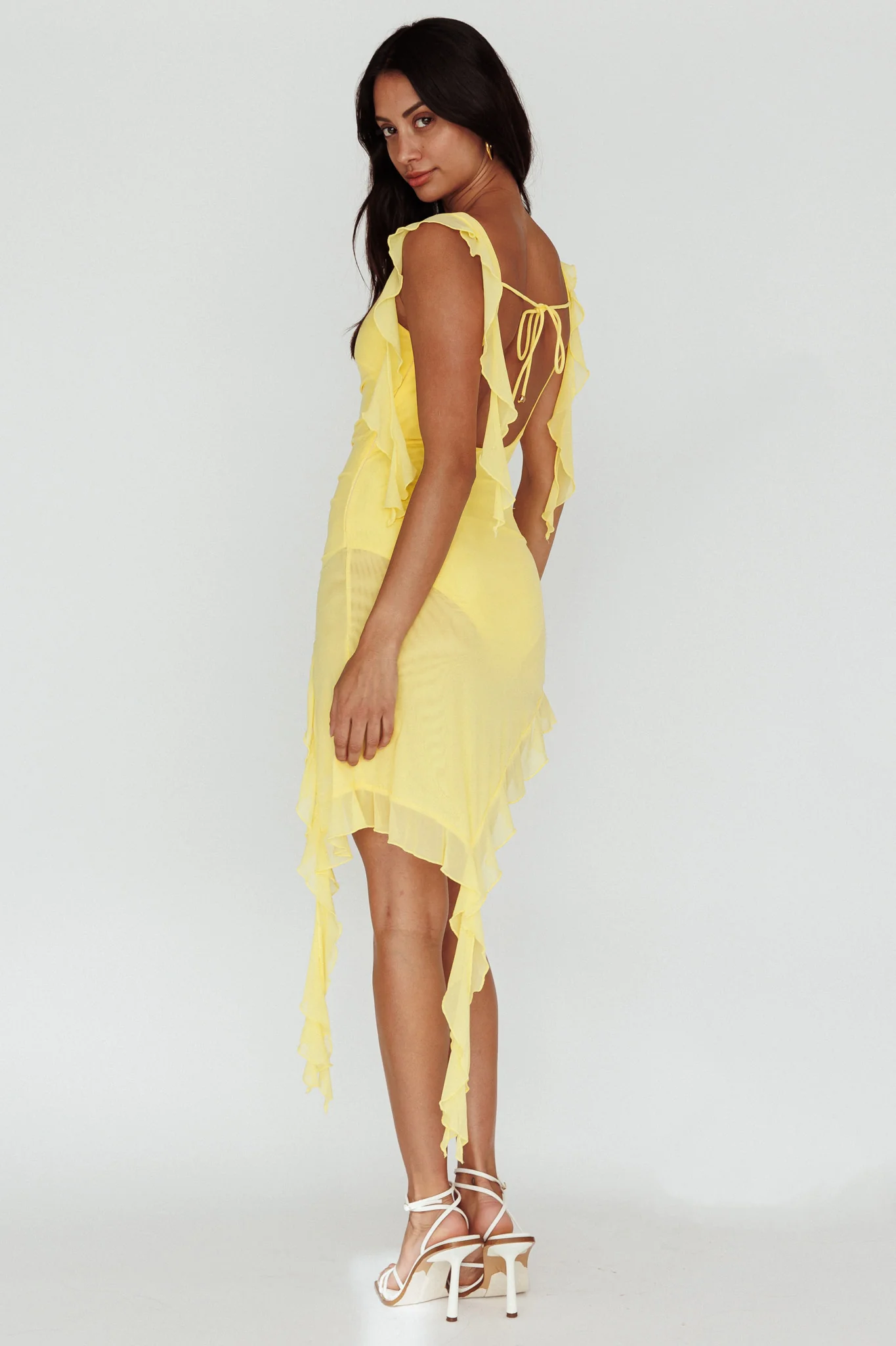 After Party Sleeveless Ruffle Trim Mini Dress Lemon - Sonourner