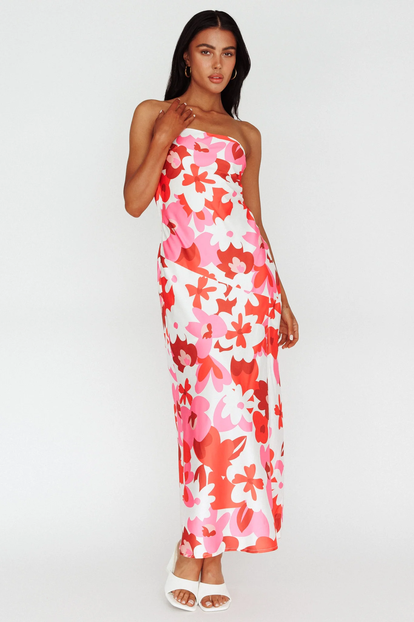 Latisha Strappy Cowl Back Midi Dress Floral Red - Sonourner