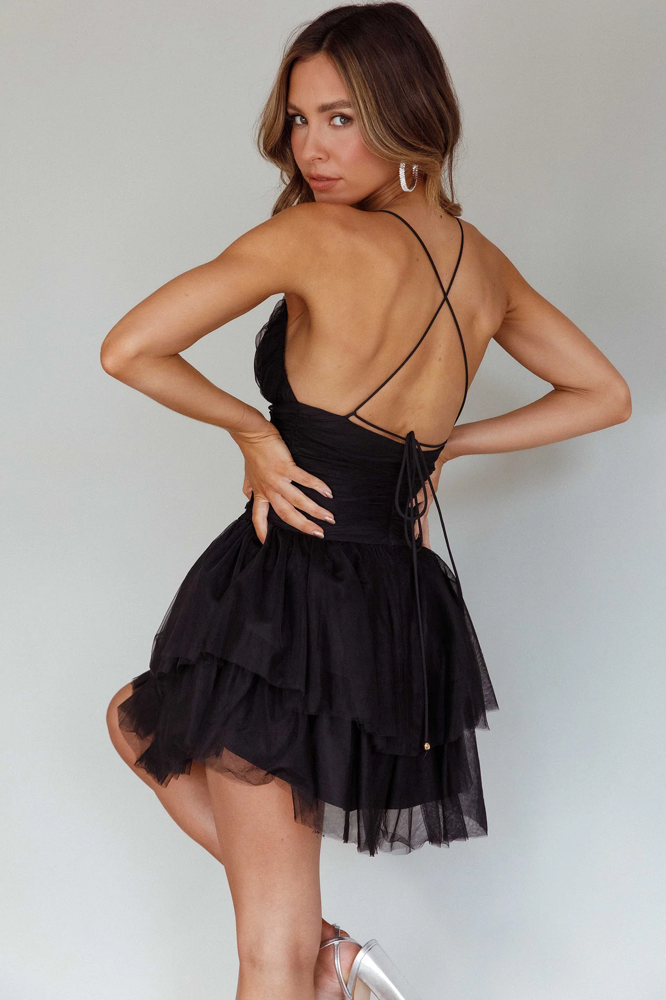 Nightingale Ruched Mesh Mini Dress Black - Sonourner
