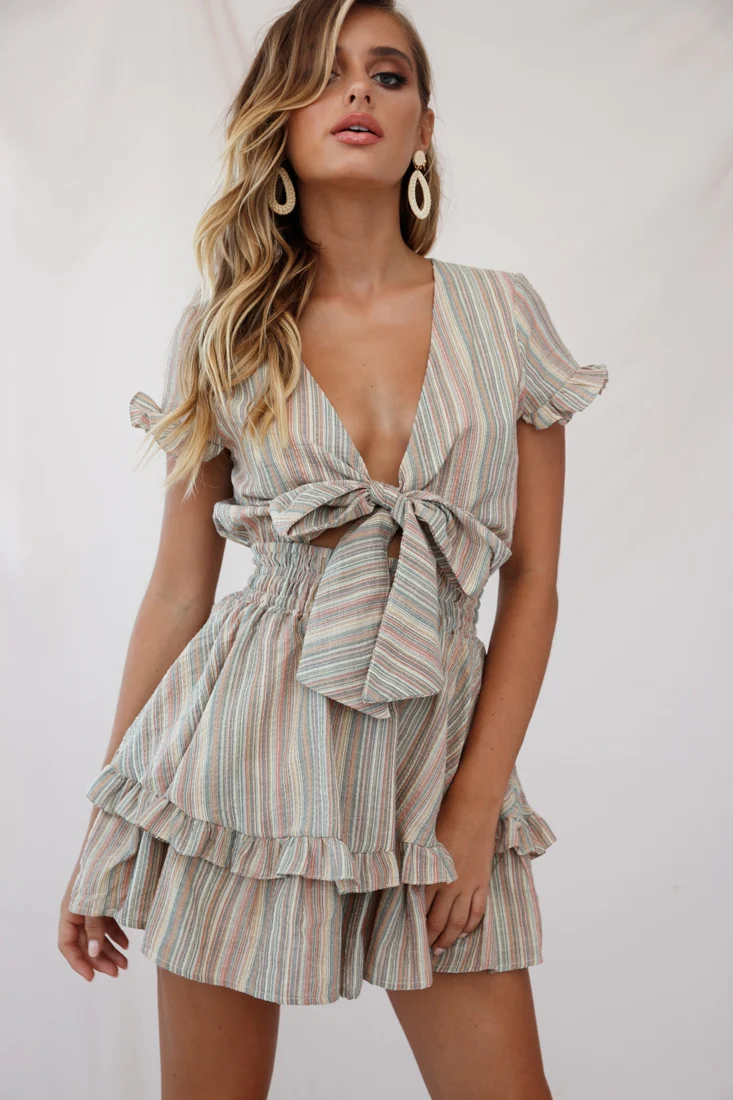 Anthea Bow-Tie Front Layered Frill Dress Orange Multi - Sonourner