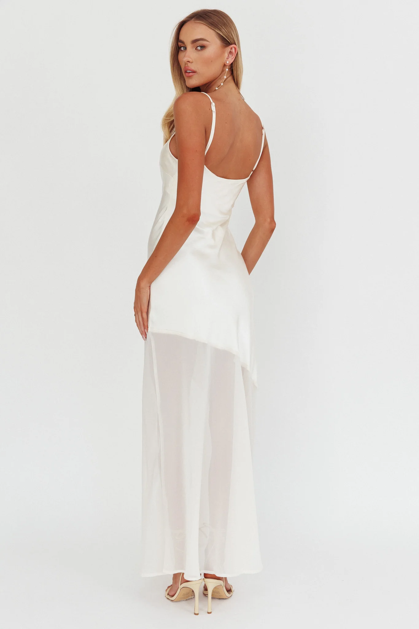 Gilded Dream Chiffon Hem Maxi Dress Oyster - Sonourner