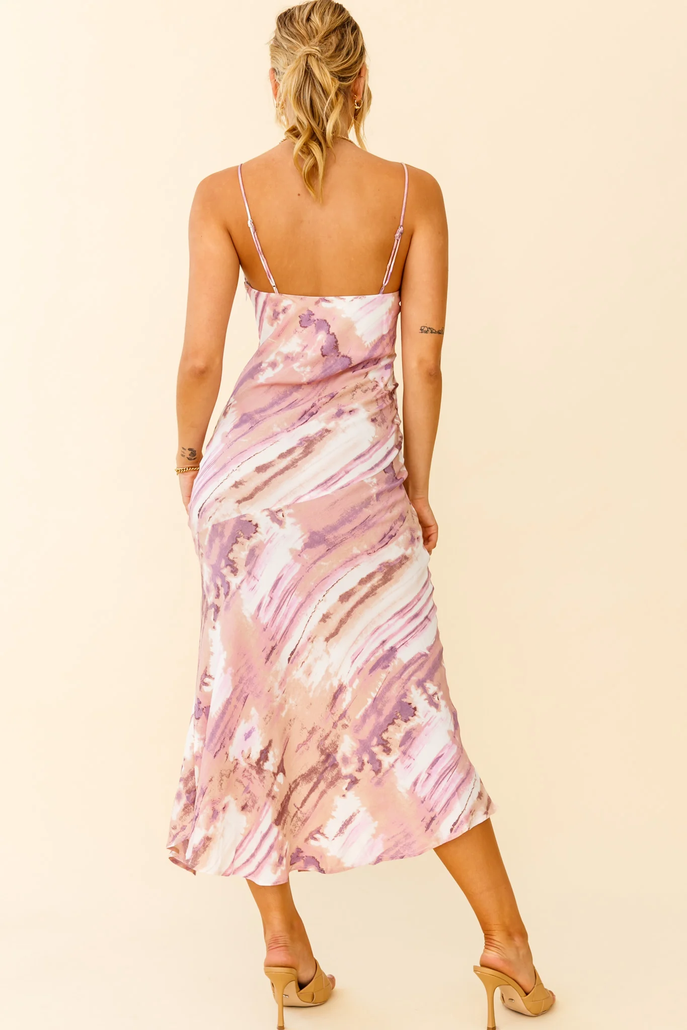 Well Versed Pleated Bust Front Split Dress Purple Multi - Sonourner