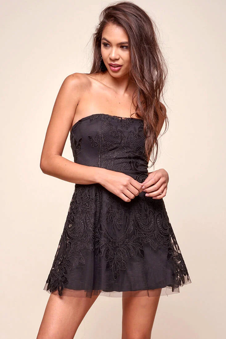 Diaz Glam Embroidered Fit and Flare Dress Black - Sonourner