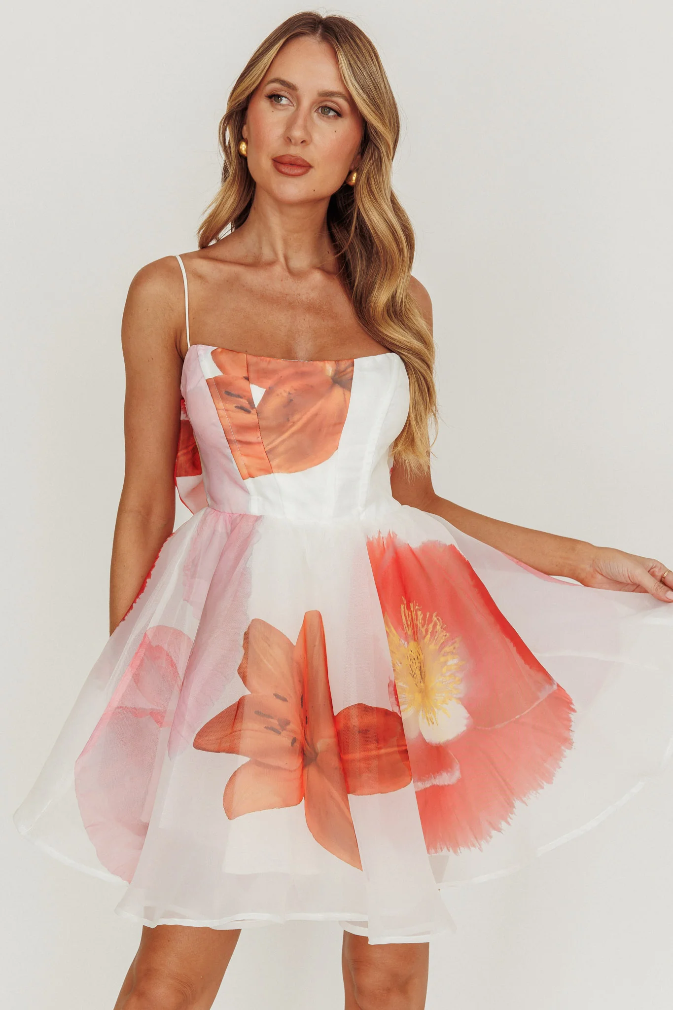 Athens Flared Bow Mini Dress Off White - Sonourner