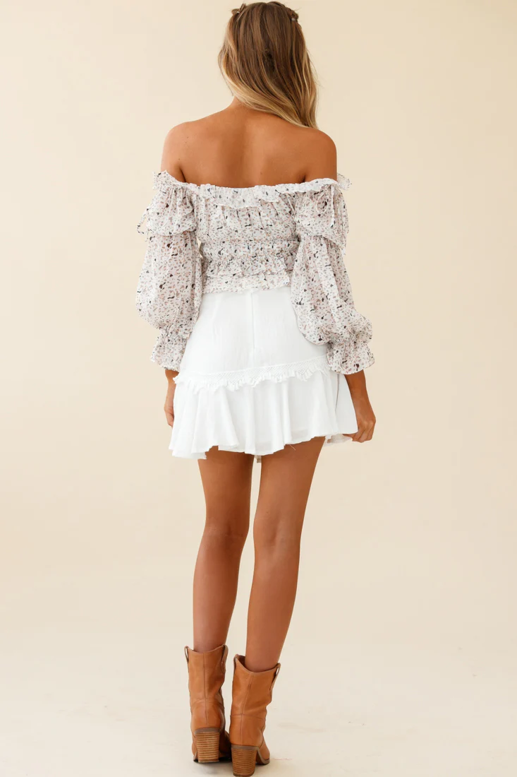 Wildflower Tassel Trim A-line Skirt White - Sonourner