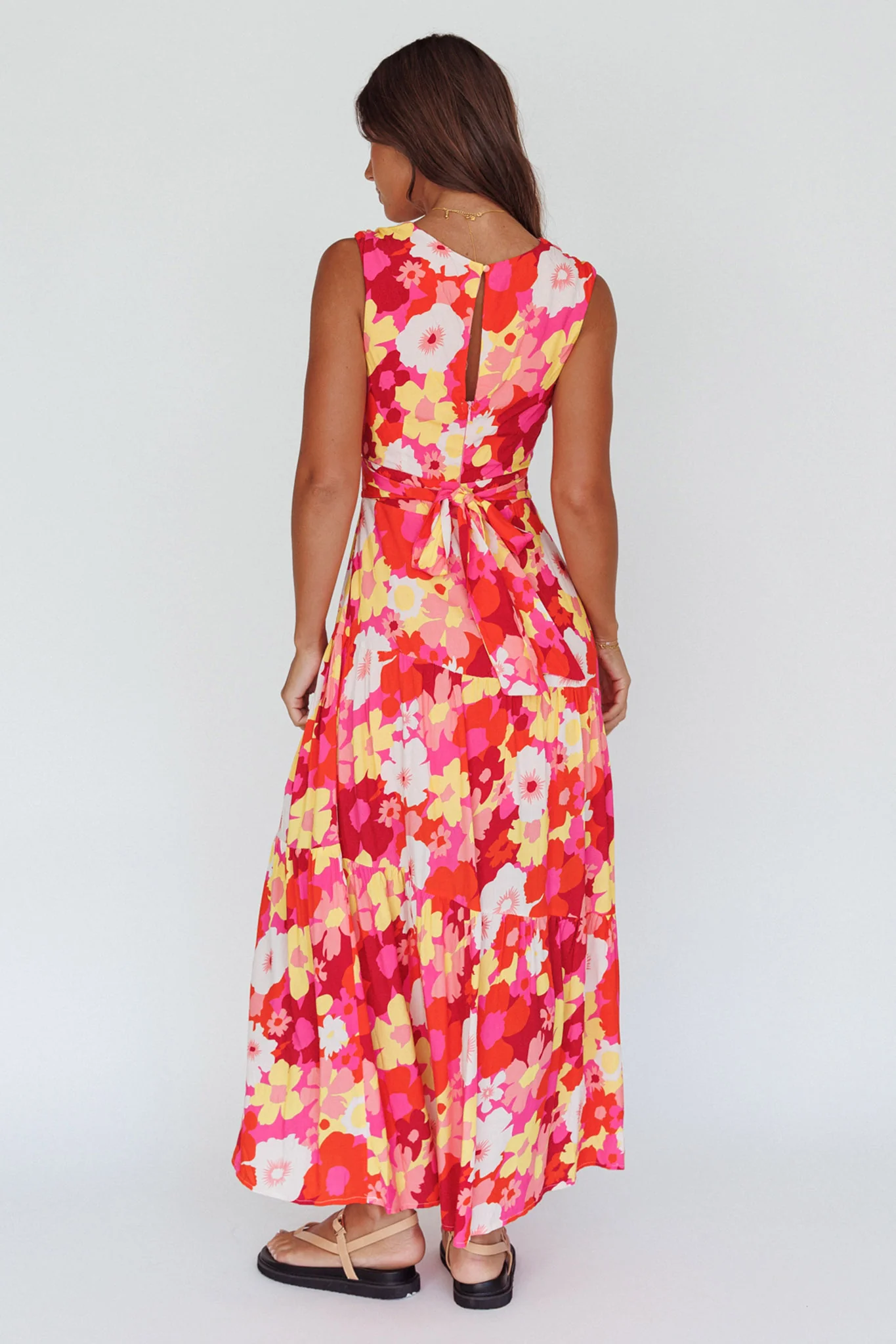 Shaniqua Cut-Out Sleeveless Midi Dress Floral Pink - Sonourner