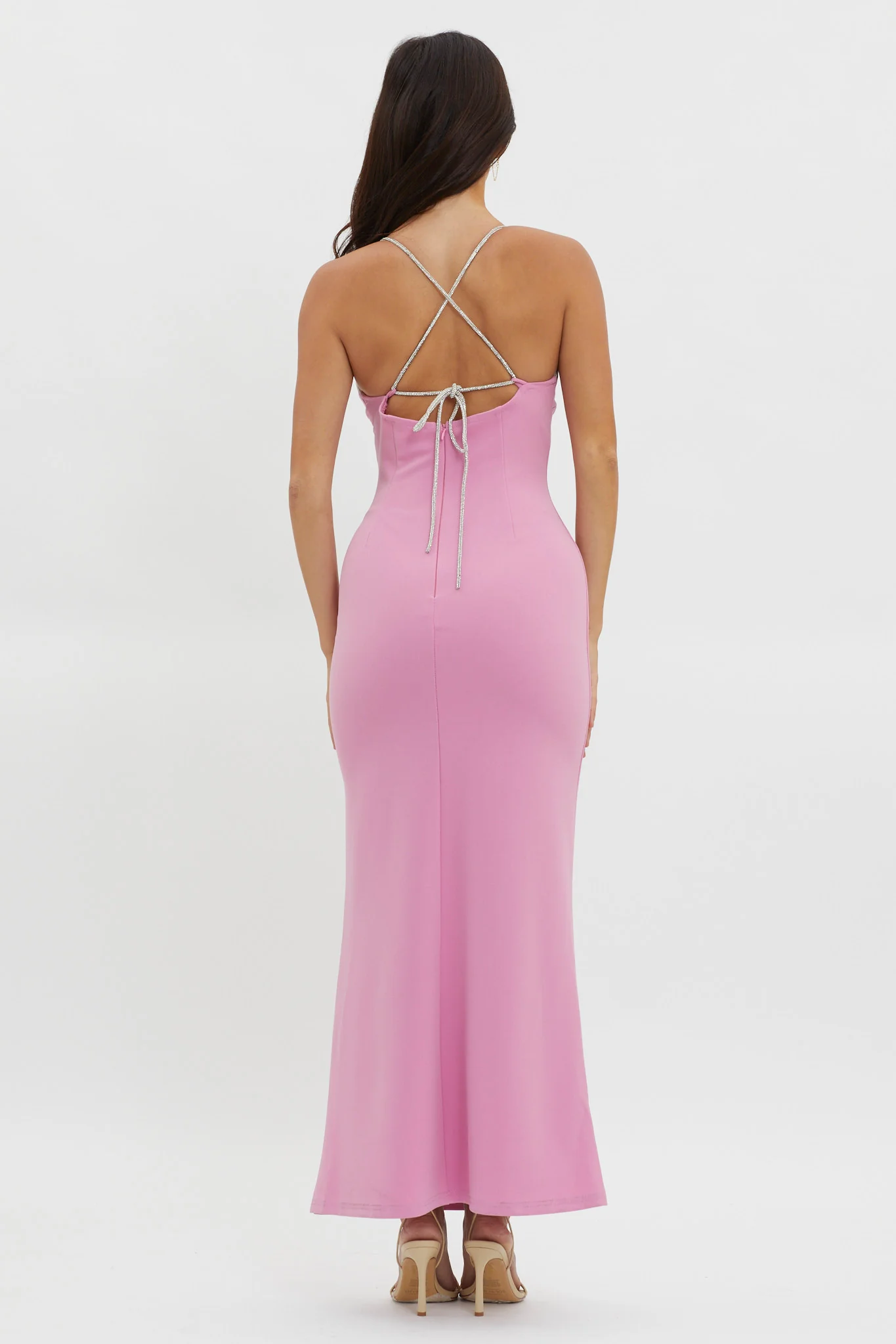 Harleigh Diamante Strap Tied Back Dress Pink - Sonourner